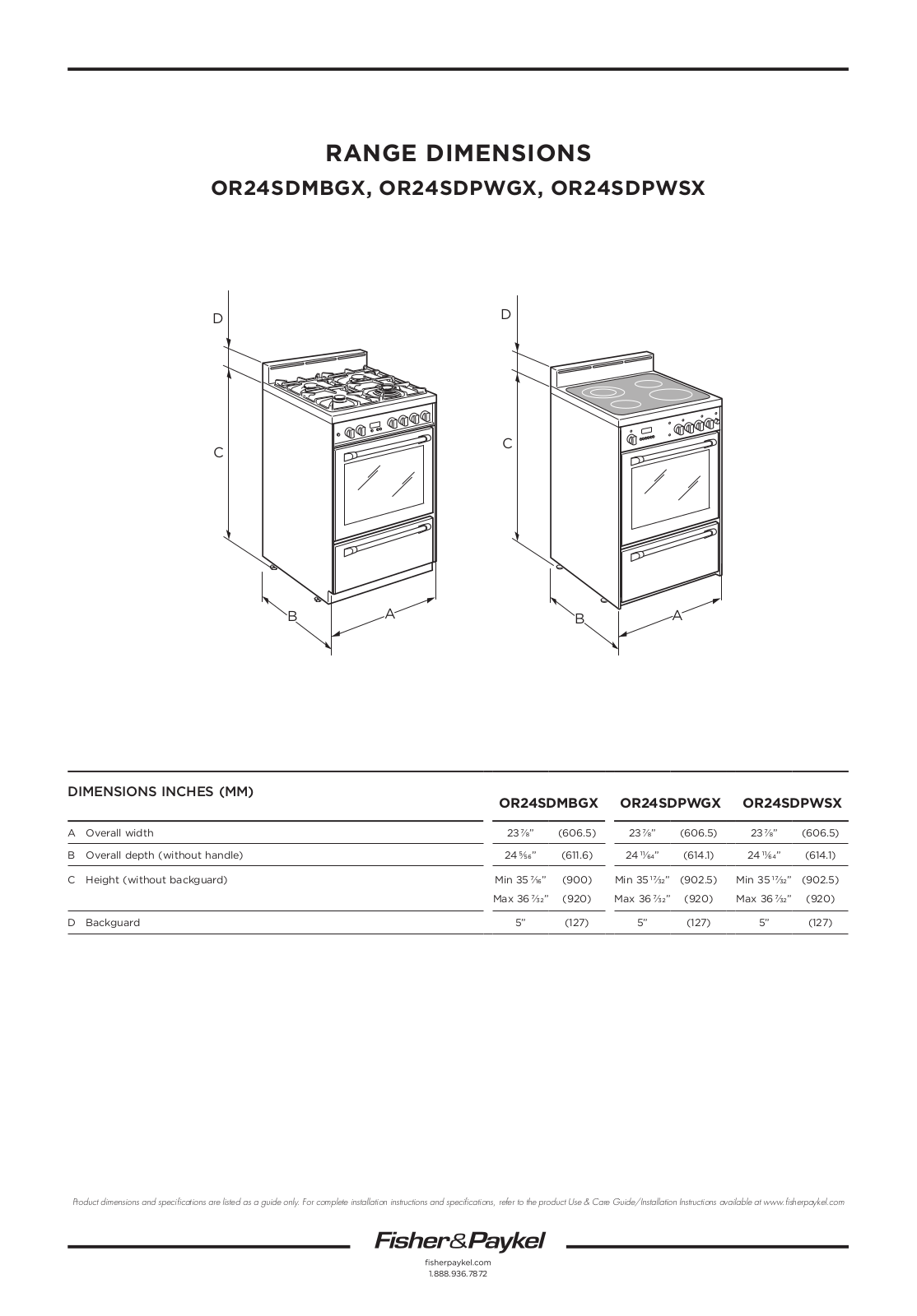 Fisher & Paykel OR24SDPWGX1 Installation Worksheet