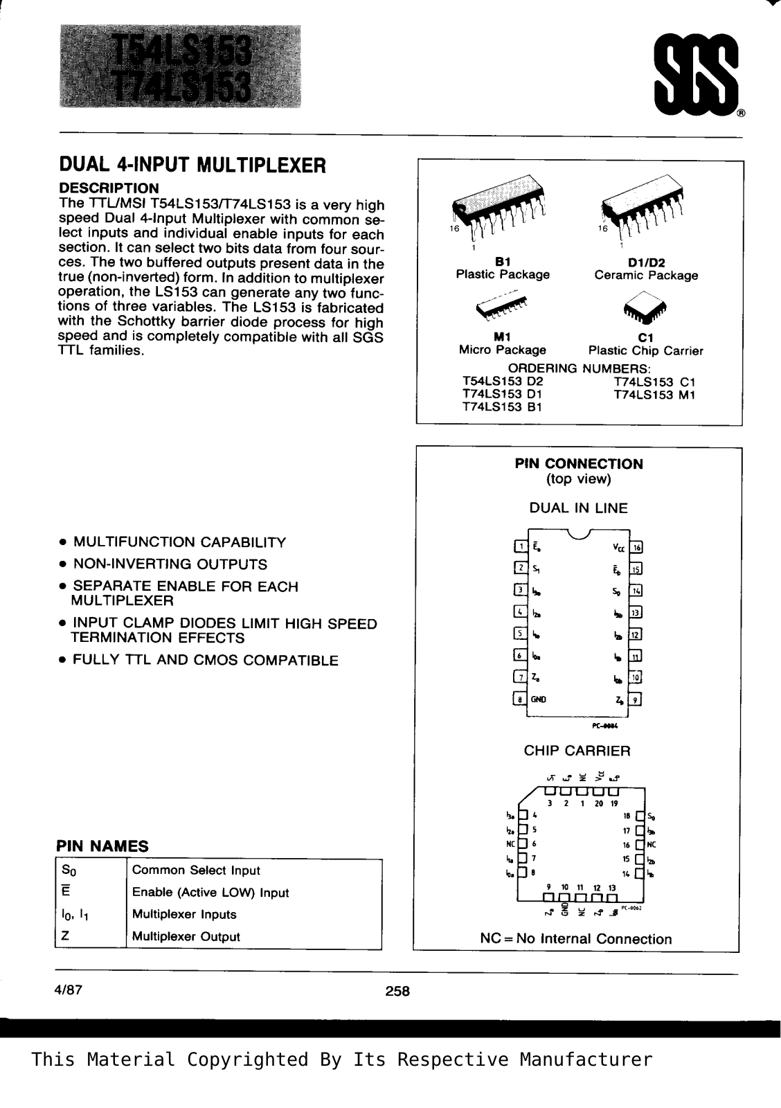 Datasheet T74LS153B1 Specification - ManualMachine.com