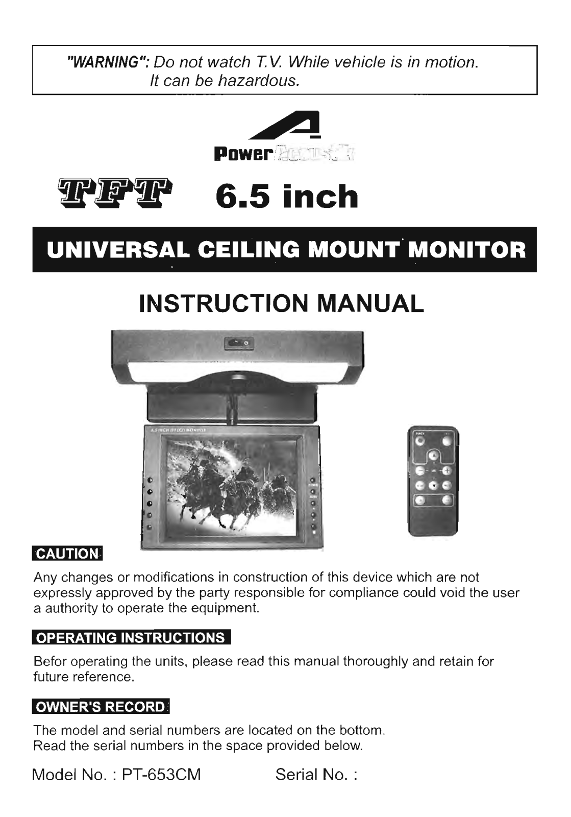 Power Acoustik PT-653CM Owners Manual