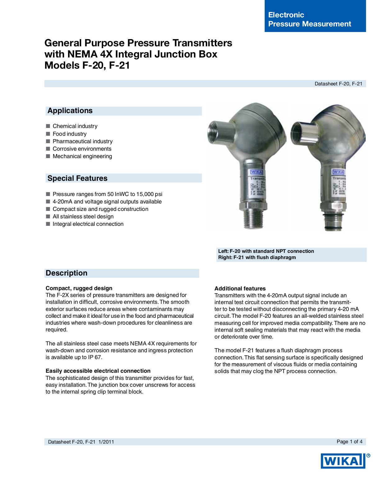 WIKA F-21 Data sheet