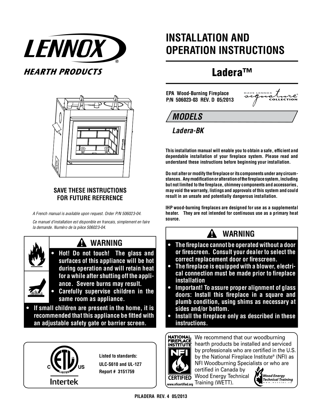 Lennox Hearth Ladera-BN User Manual