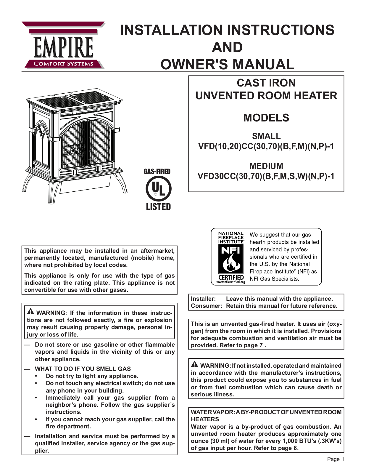 Empire VFD30CC30SLP Installation Manual