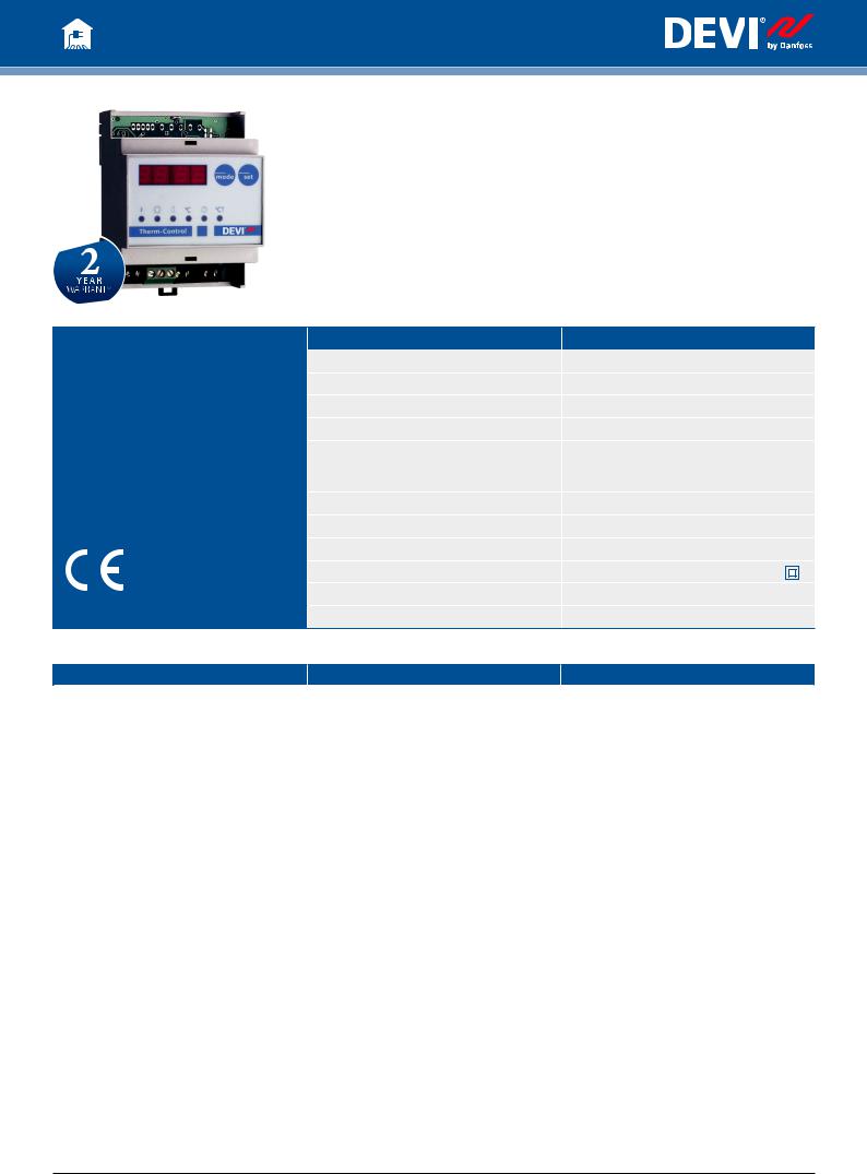 Danfoss DEVIreg Therm Control Data sheet