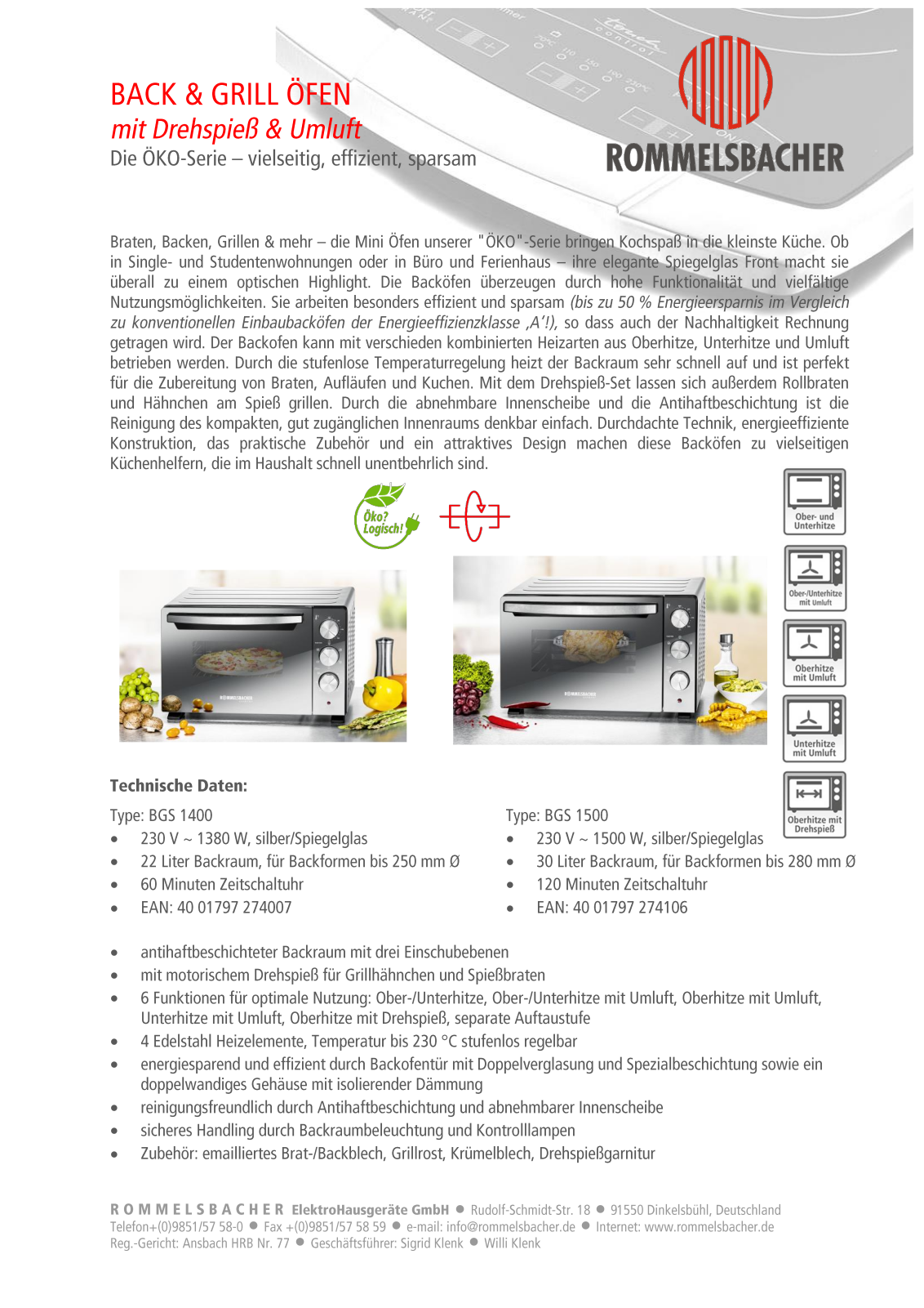 Rommelsbacher BGS 1400, BGS 1500 Datasheet