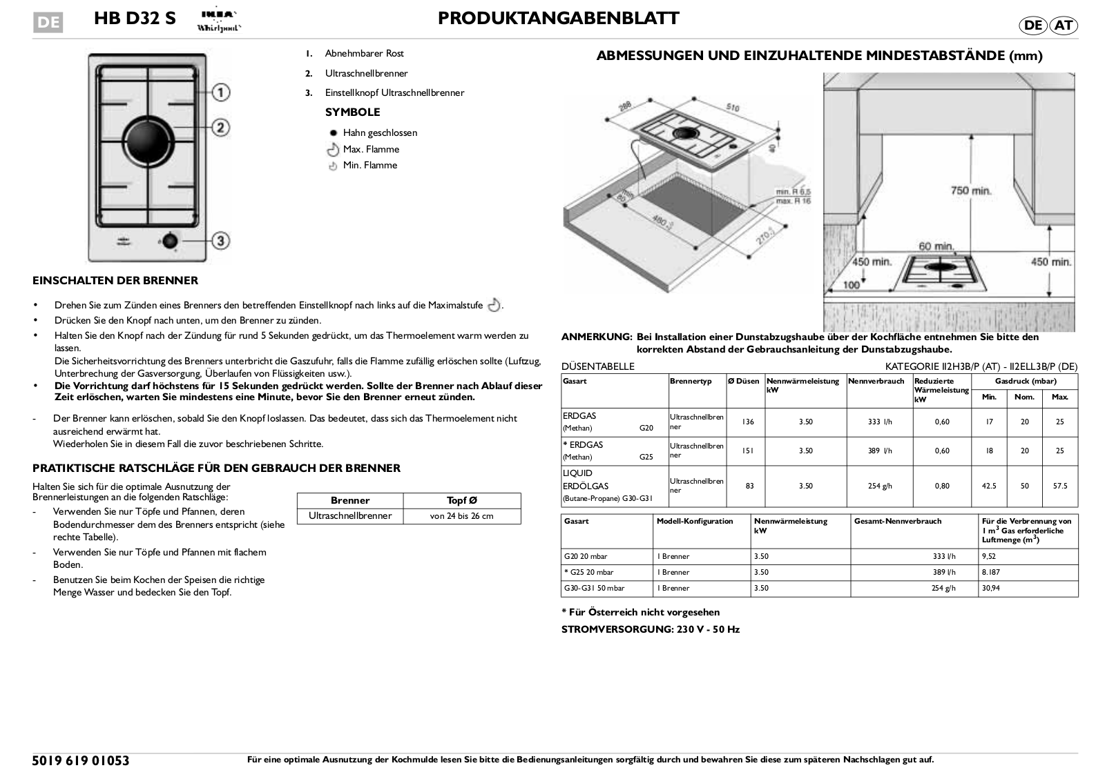 Whirlpool HB D32 S PROGRAM CHART