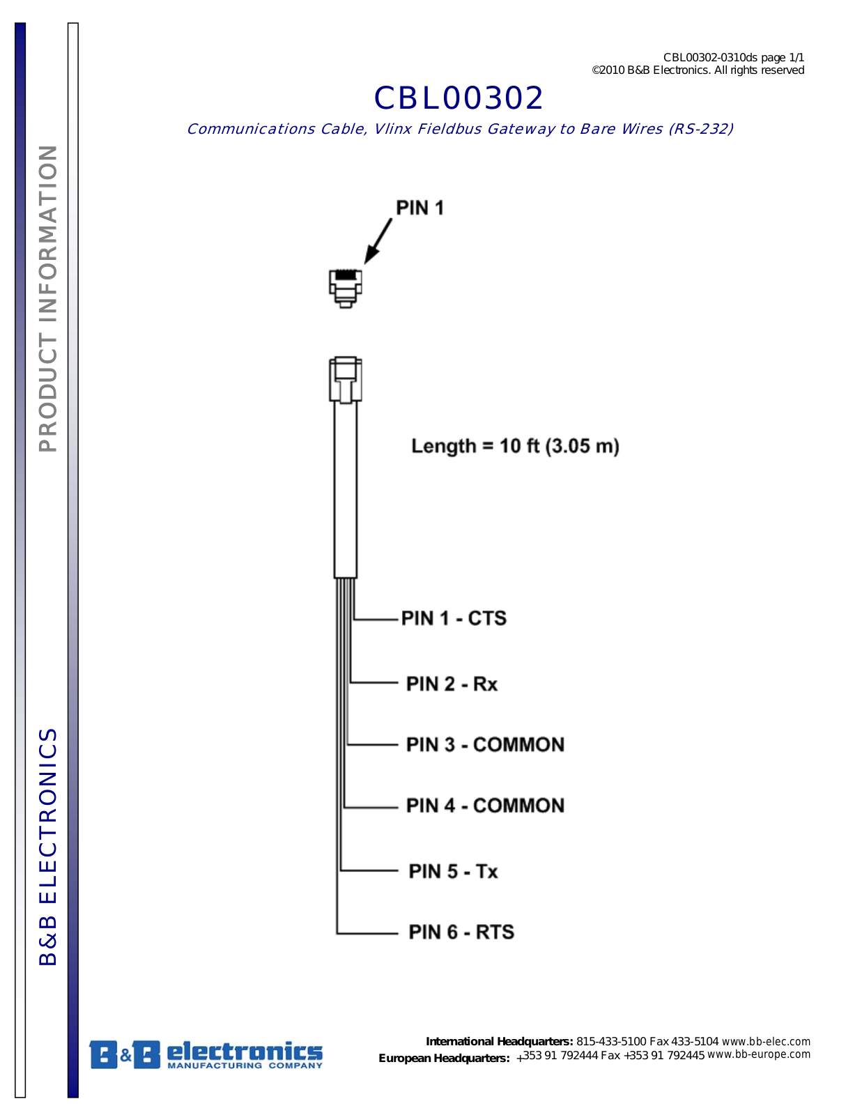 B&B Electronics CBL00302 Datasheet