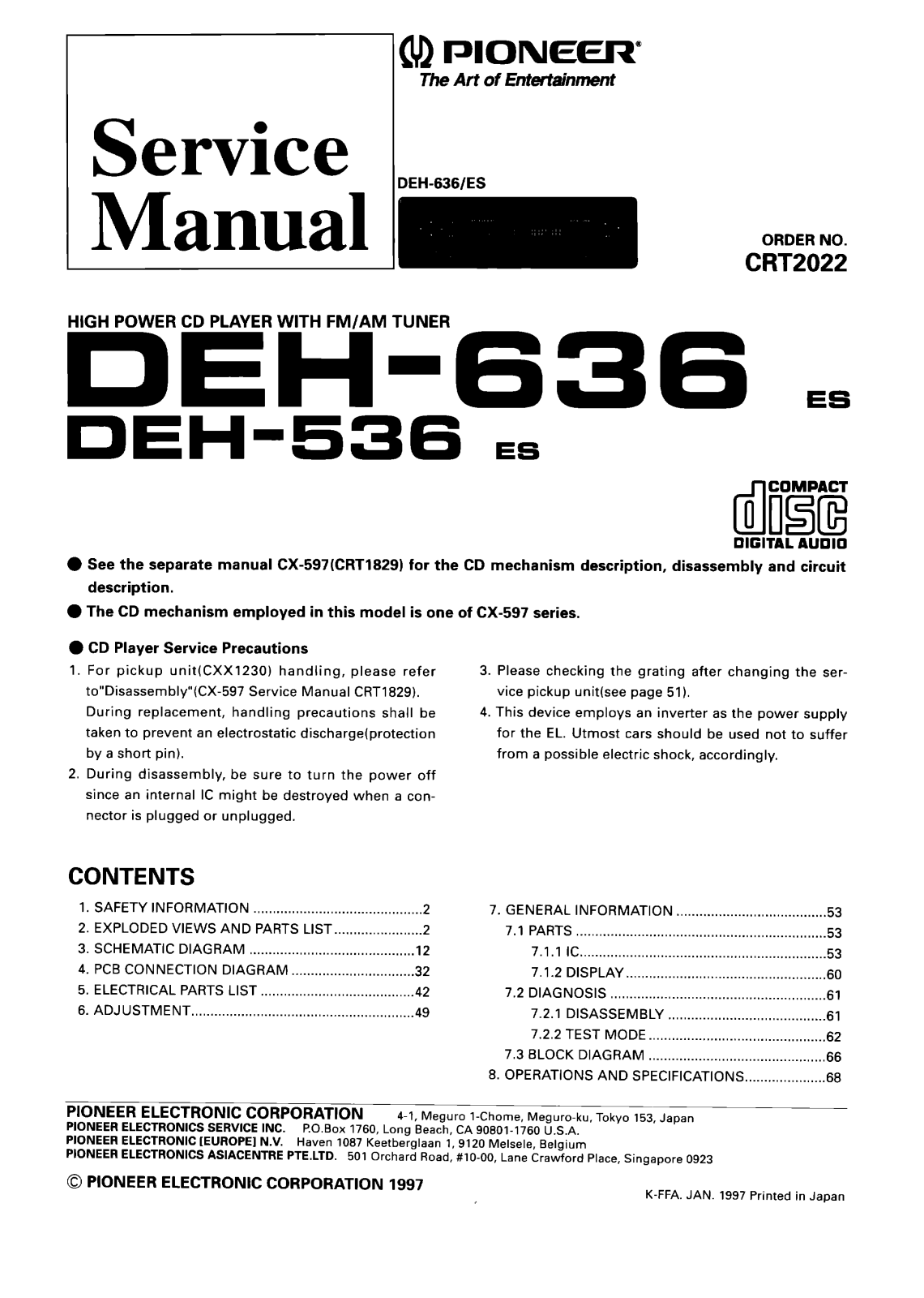 PIONEER DEH-636 ES, DEH-536 ES Service Manual