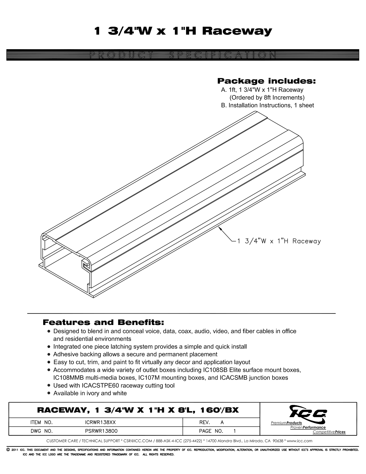 ICC ICRWR138WH, ICRWR138IV Specsheet