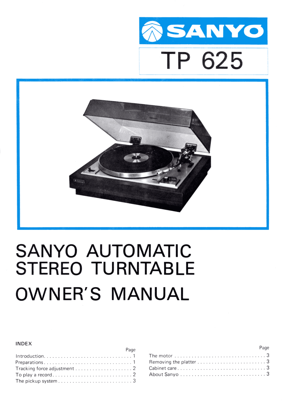 Sanyo TP-625 Owners Manual