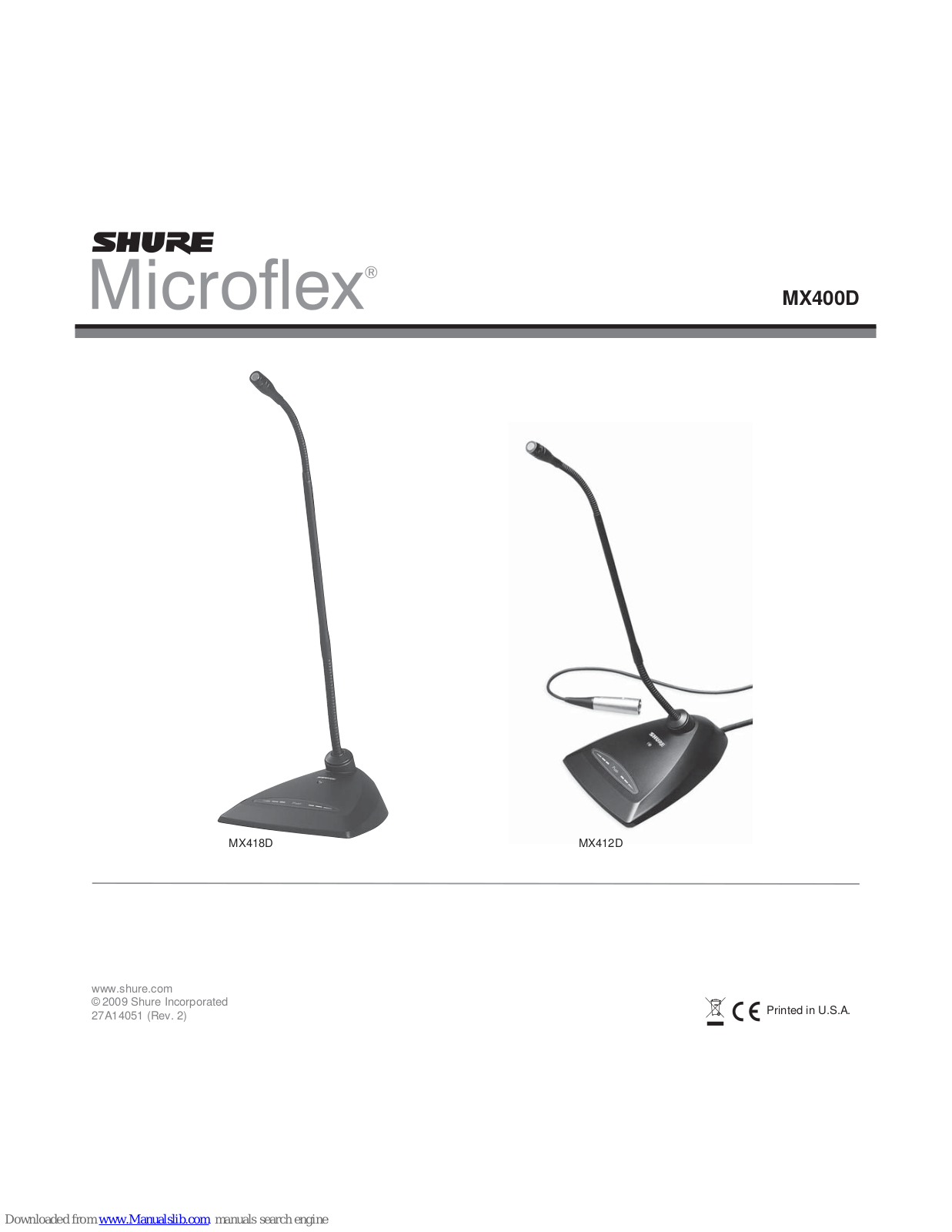 Shure Microflex MX400D,Microflex MX412D,Microflex MX418D User Manual