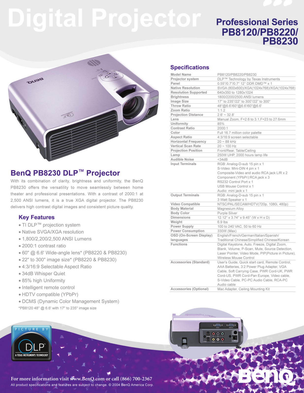 BenQ PB8120 Product Sheet