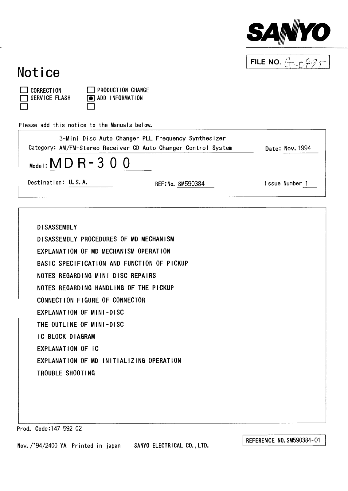 sanyo mdr-300 User Manual