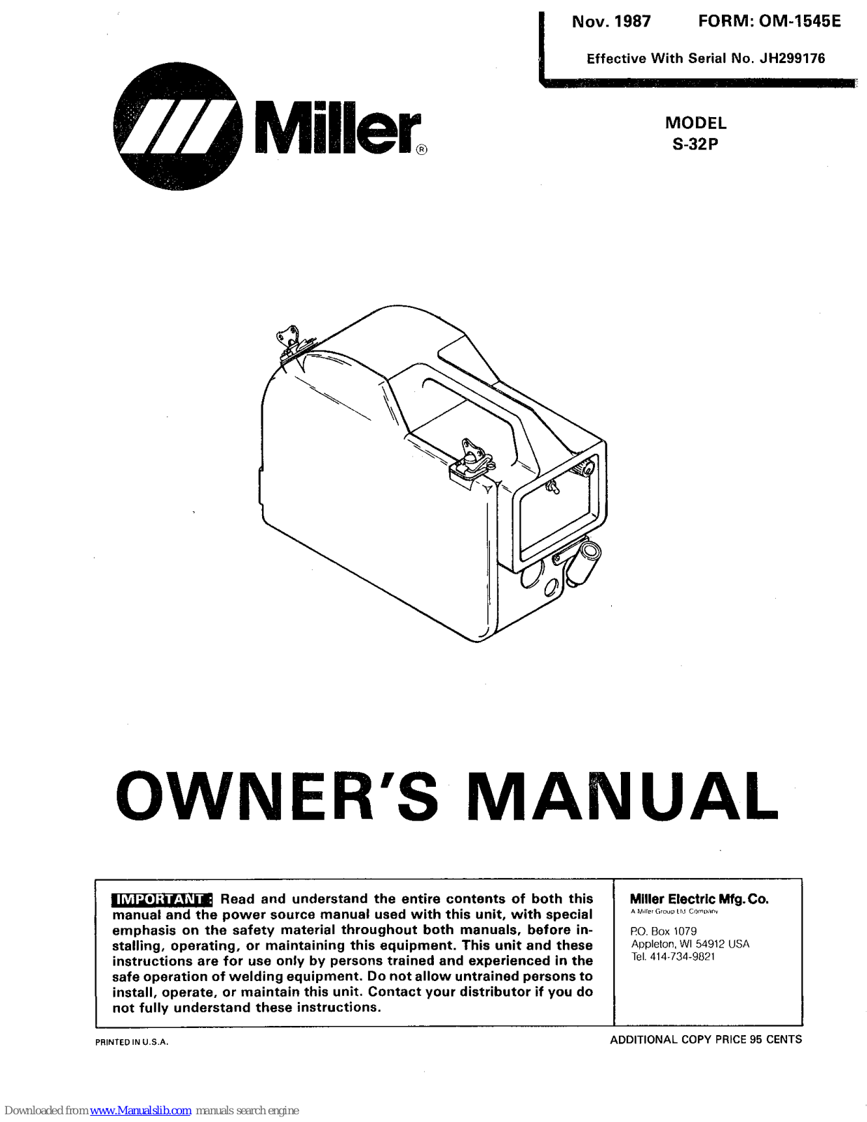 Miller Electric S-32P Owner's Manual