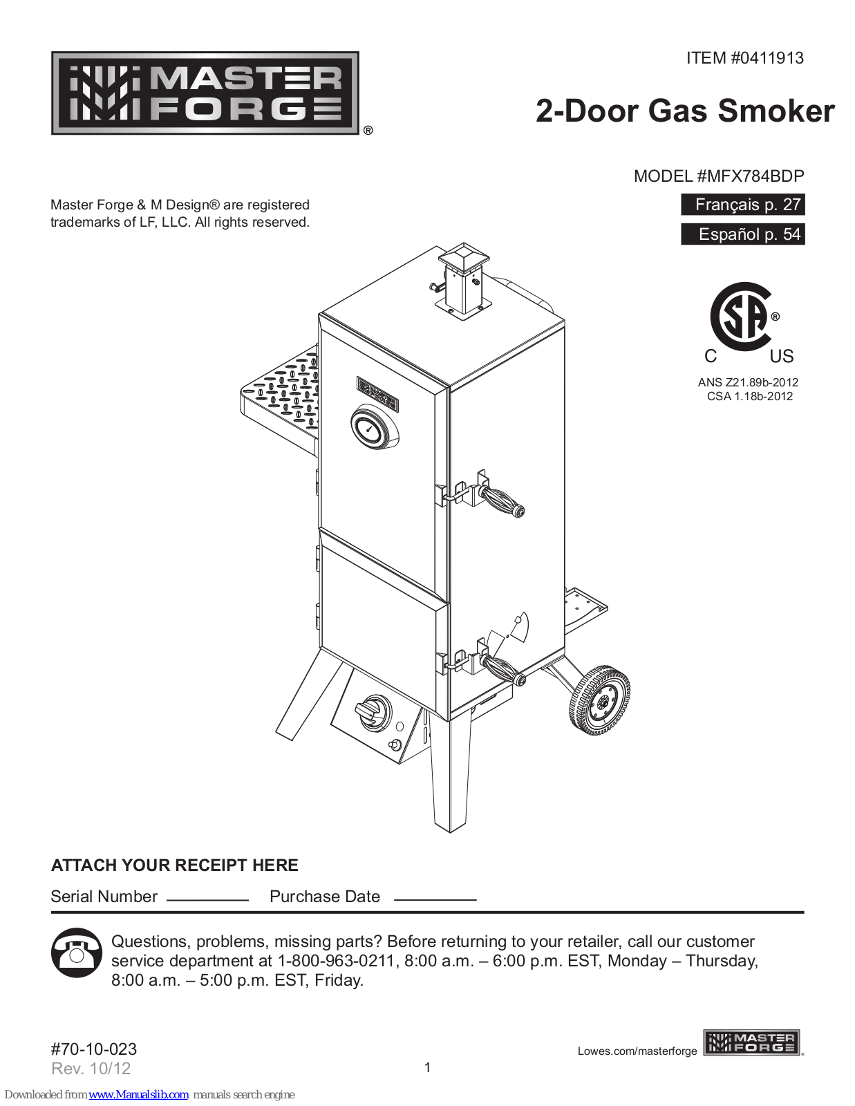 Master Forge Mfx784bdp Owner's Manual