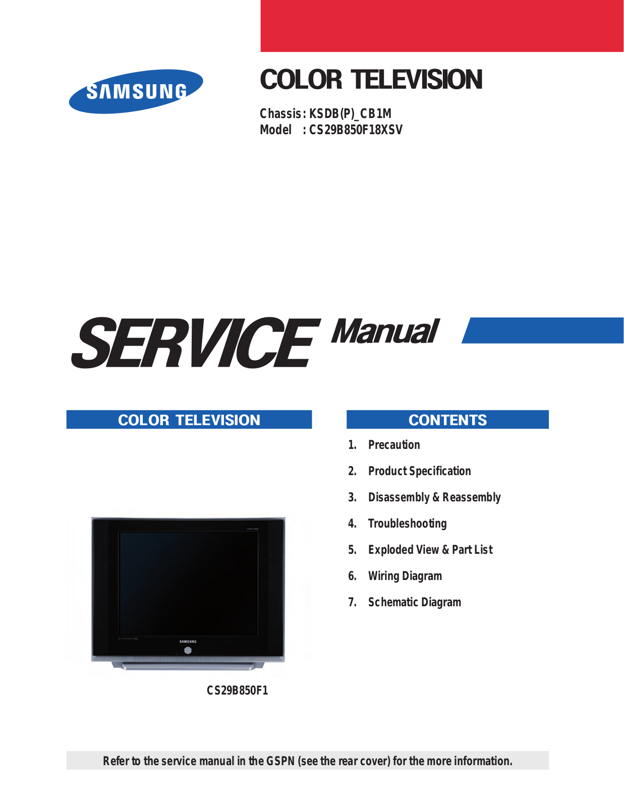 Samsung CS29B850F18XSV Schematic