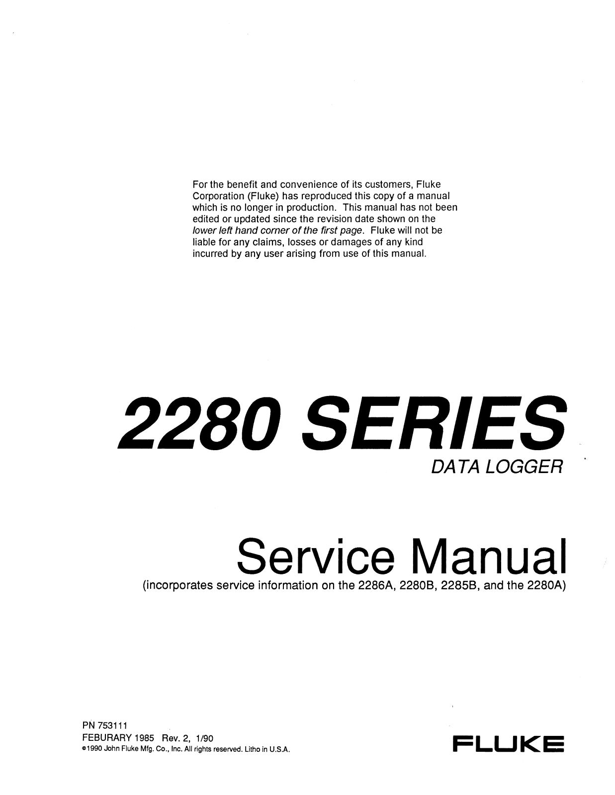 Fluke 2280A, 2285B, 2280B, 2280, 2286A Service Manual