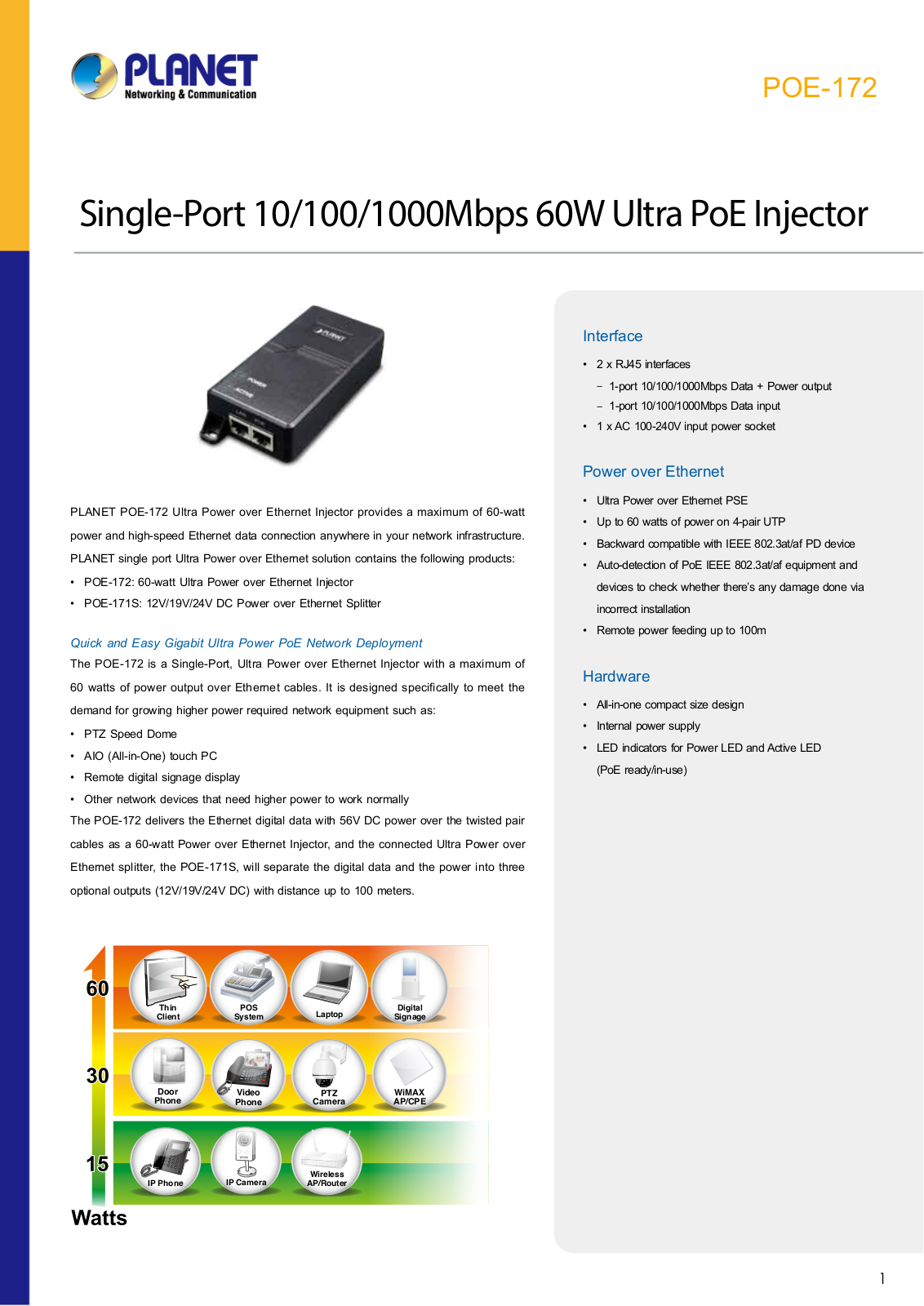 Planet PoE Splitter User Manual