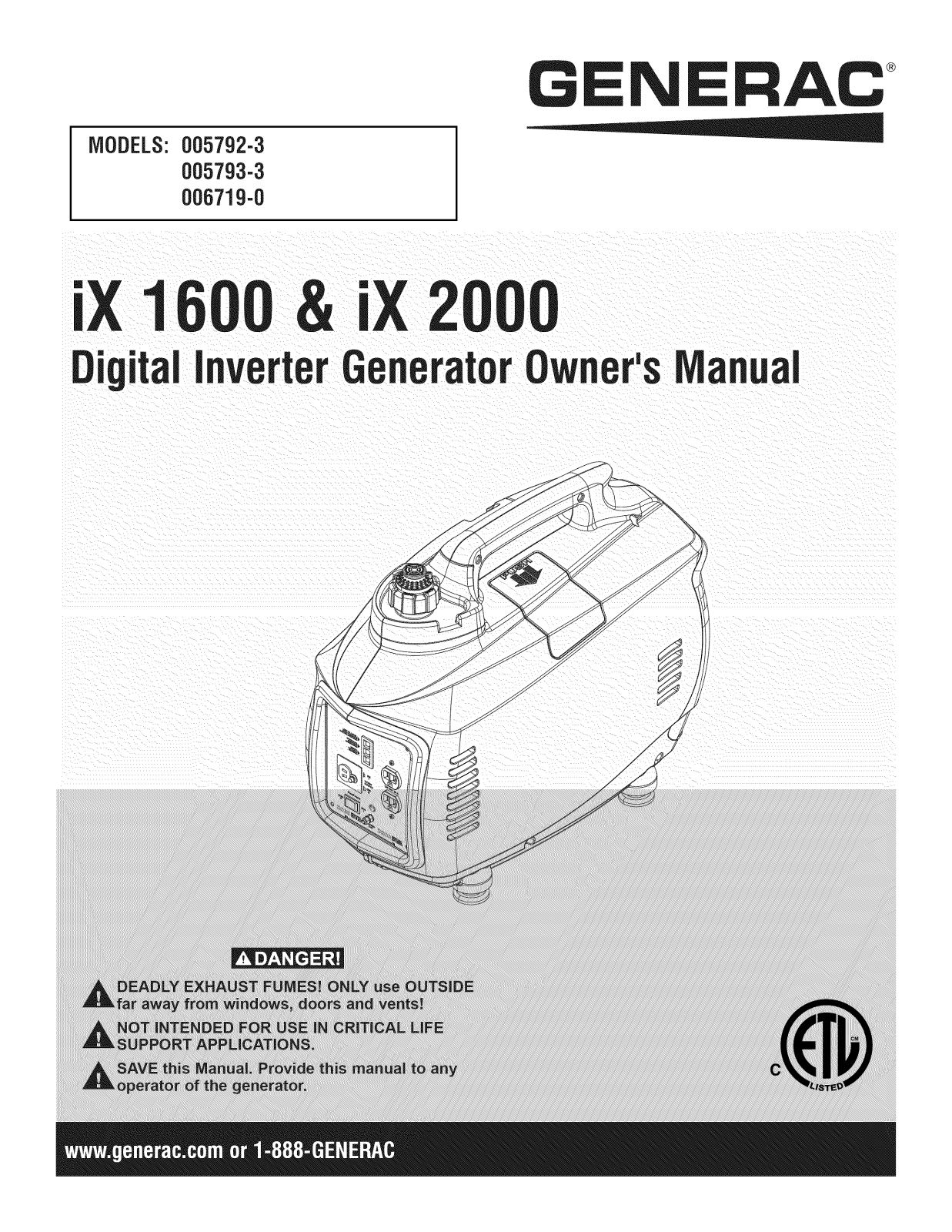 Generac 006719-0, 005793-3, 005792-3 Owner’s Manual