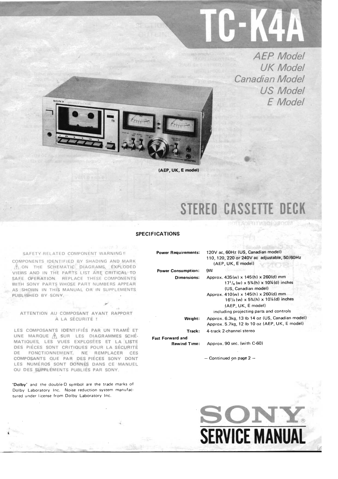 Sony TC-K4A Service Manual