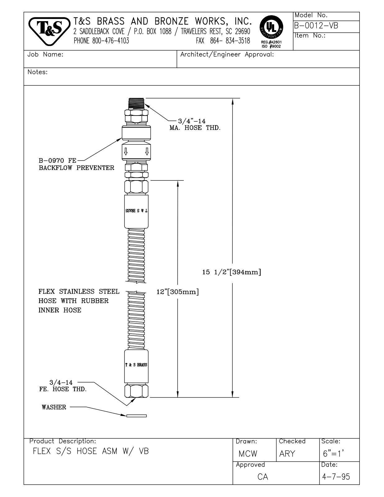 T & S Brass & Bronze Works B-0012-VB General Manual