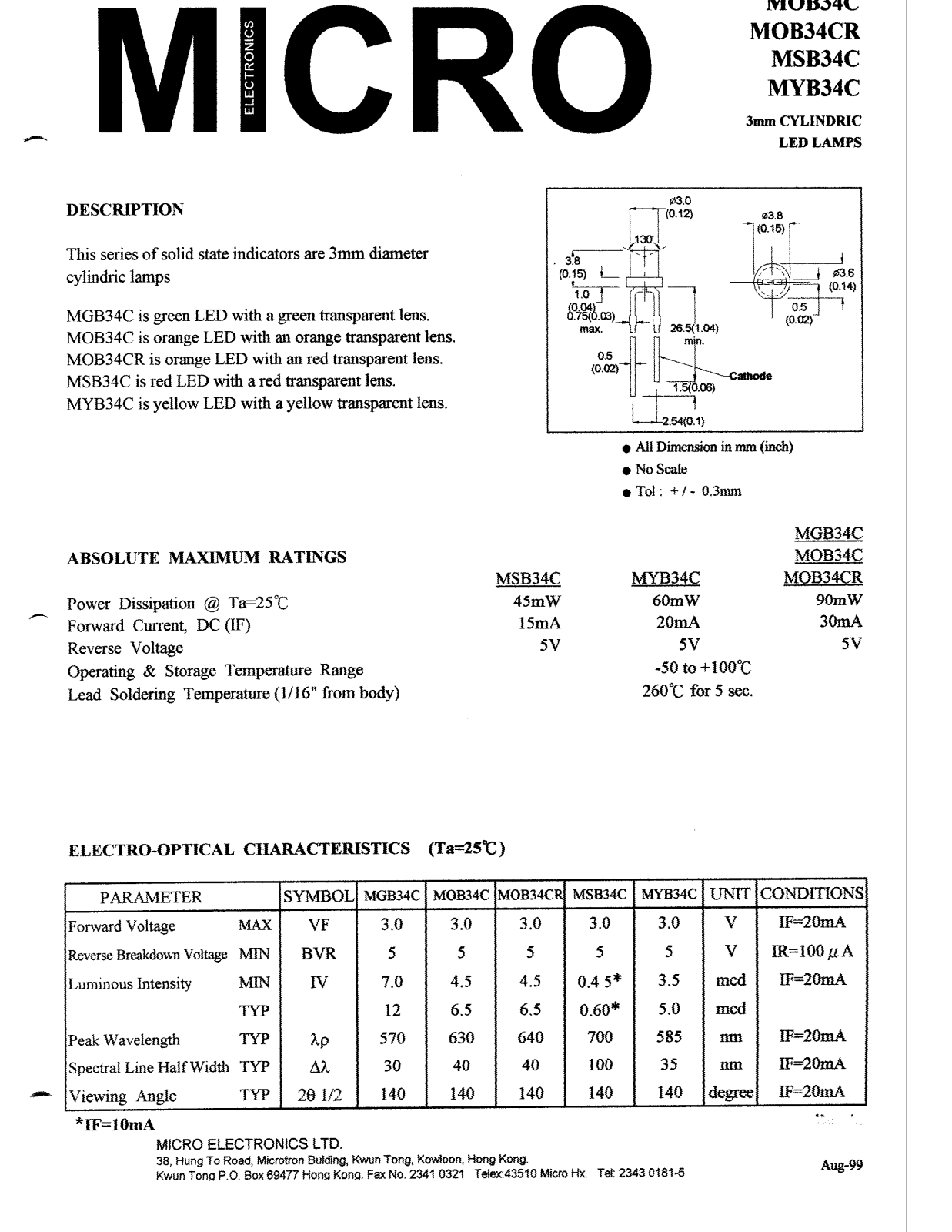 MICRO MSB34C, MOB34C, MGB34C, MYB34C, MOB34CR Datasheet