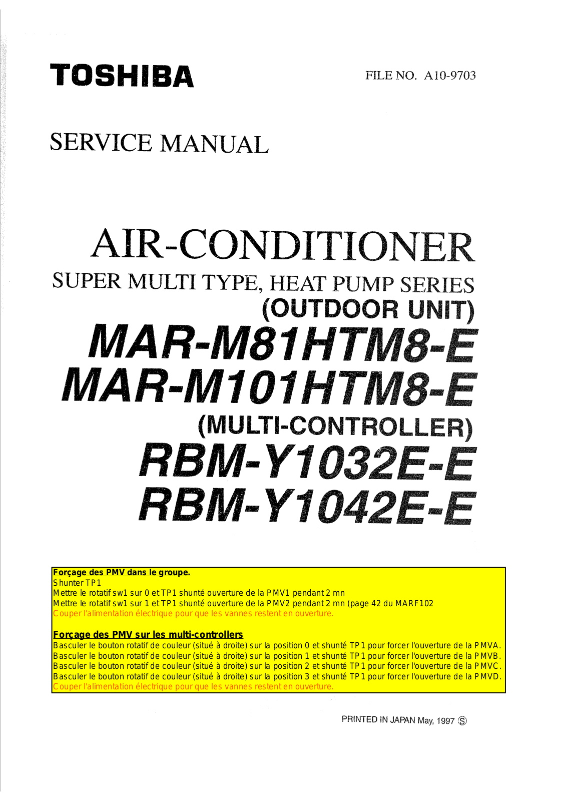 Toshiba MAR-M101HTM8-E, MAR-M101HTM8-PE, MAR-M81HTM8-E SERVICE MANUAL