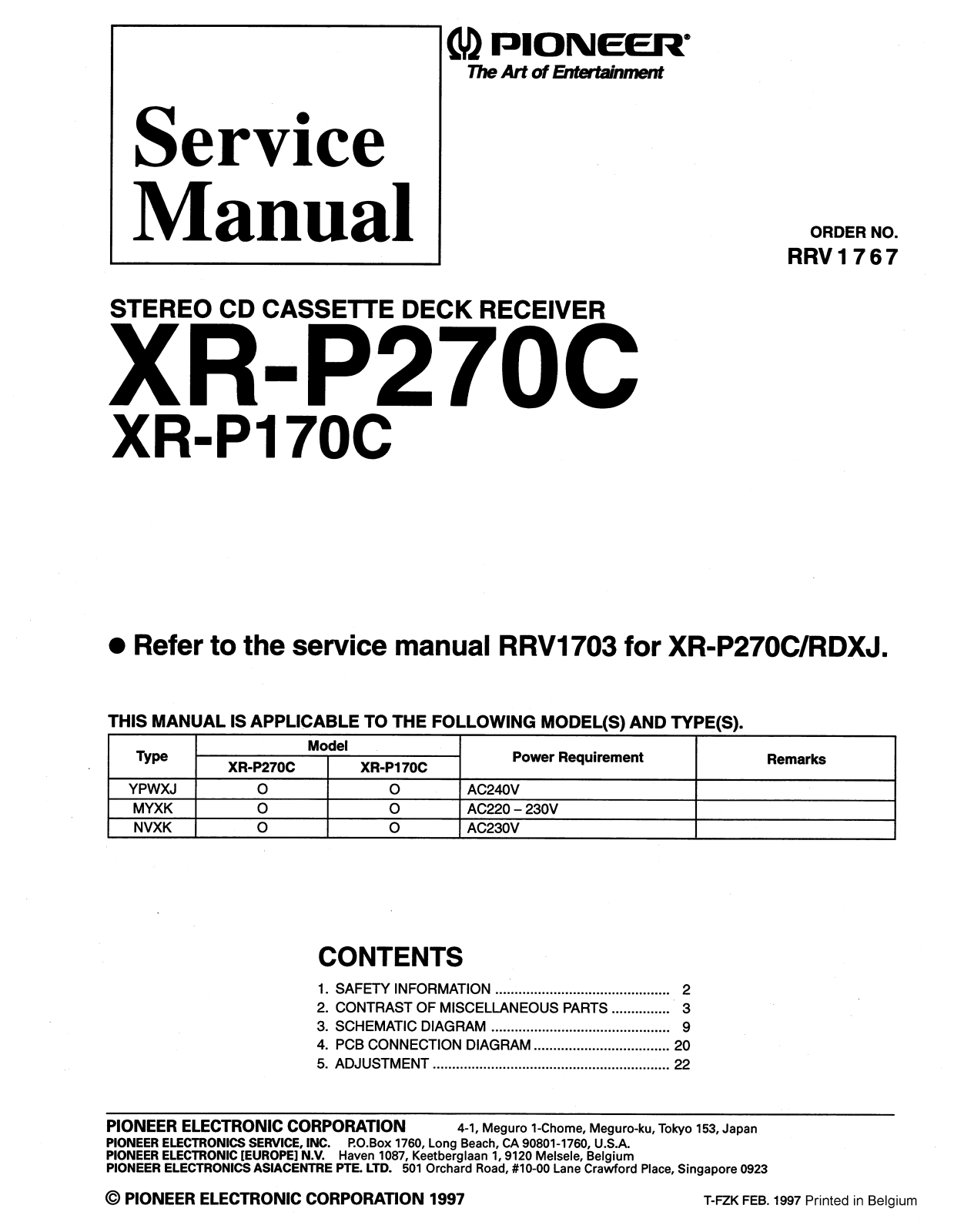 Pioneer XRP-270-C Service manual