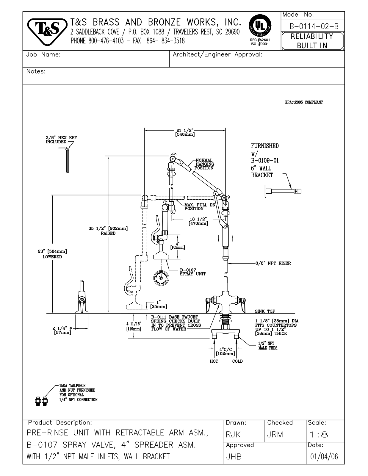 T&S Brass B-0114-02-B User Manual