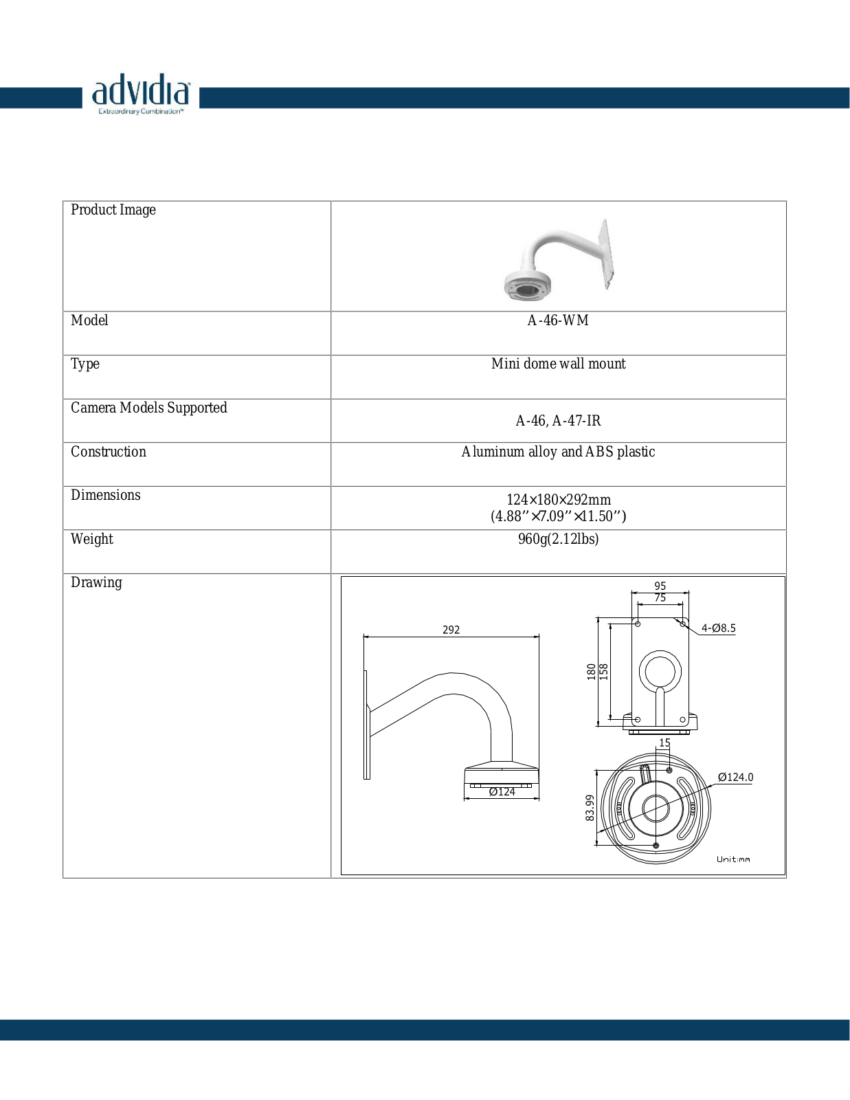 Panasonic A-46-WM Specsheet