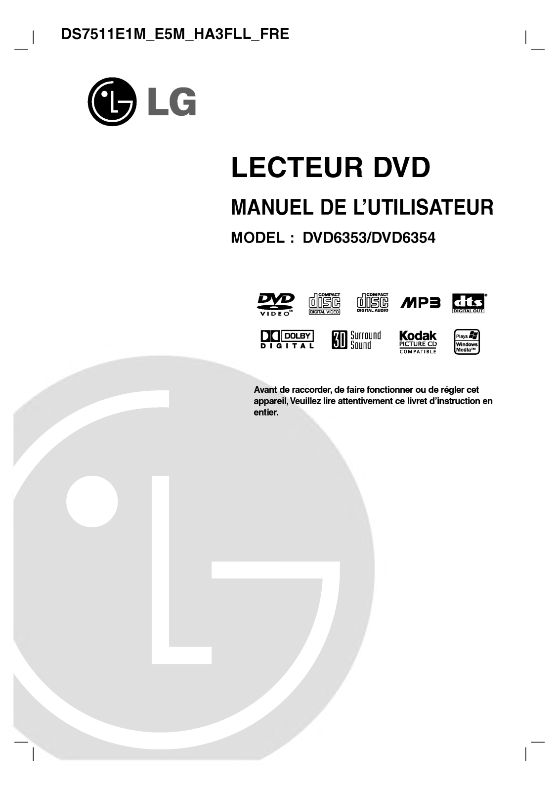 LG DVD6354 User Manual