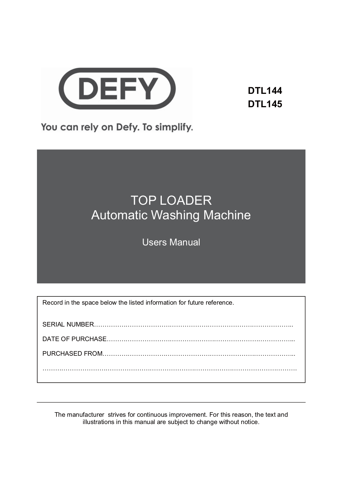 Defy DTL 144 User Manual