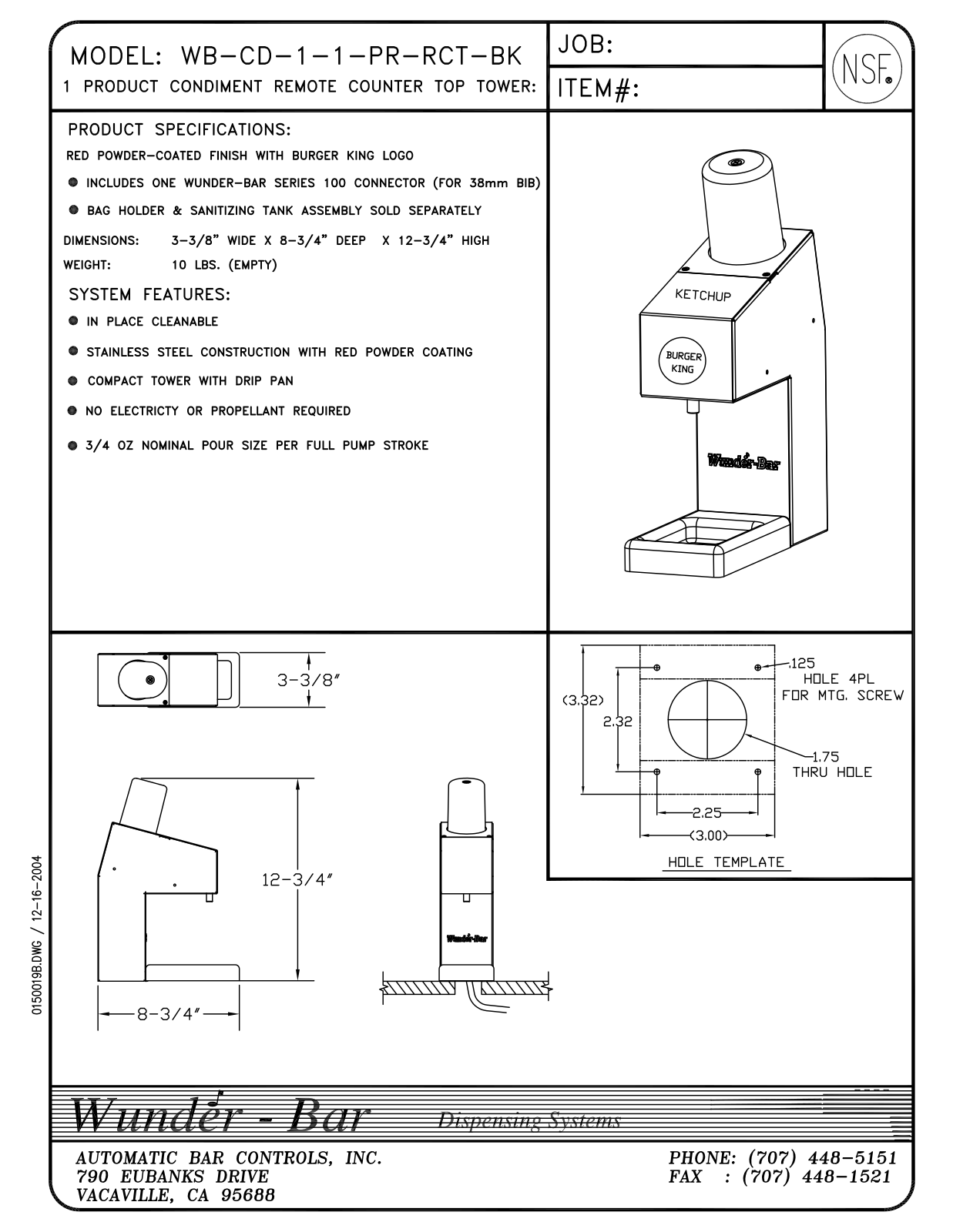 Wunder Bar WB-CD-1-1-PR-RCT-BK User Manual