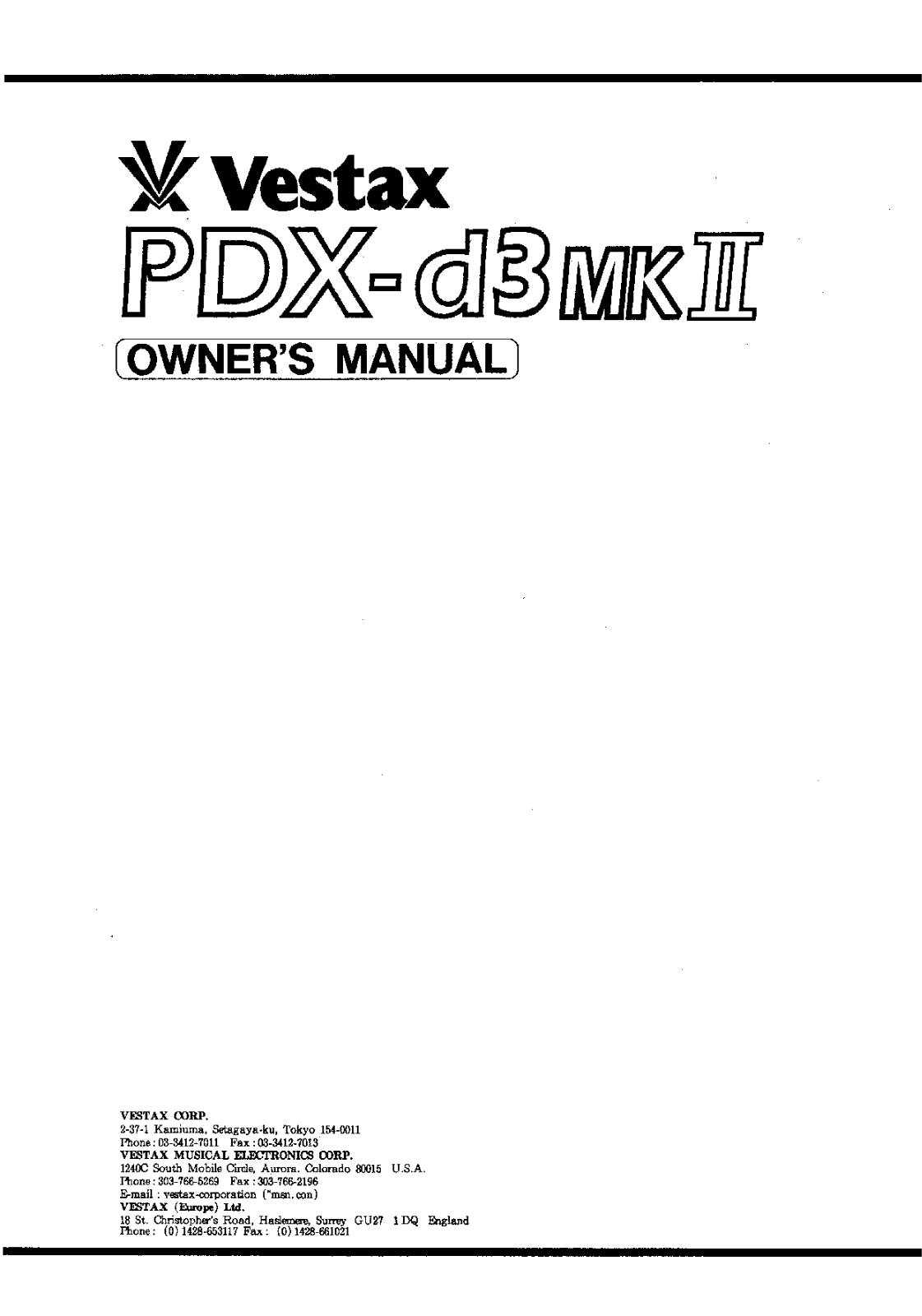 Vestax PDX-D3MKII User Manual