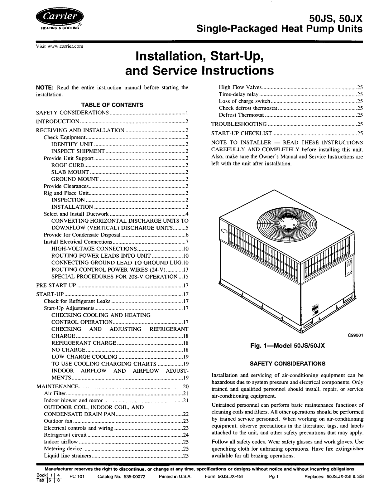 Carrier 50JX060300, 50JX048300, 50JX042300, 50JX036300, 50JX030300 Installation Guide - ManualMachine.com