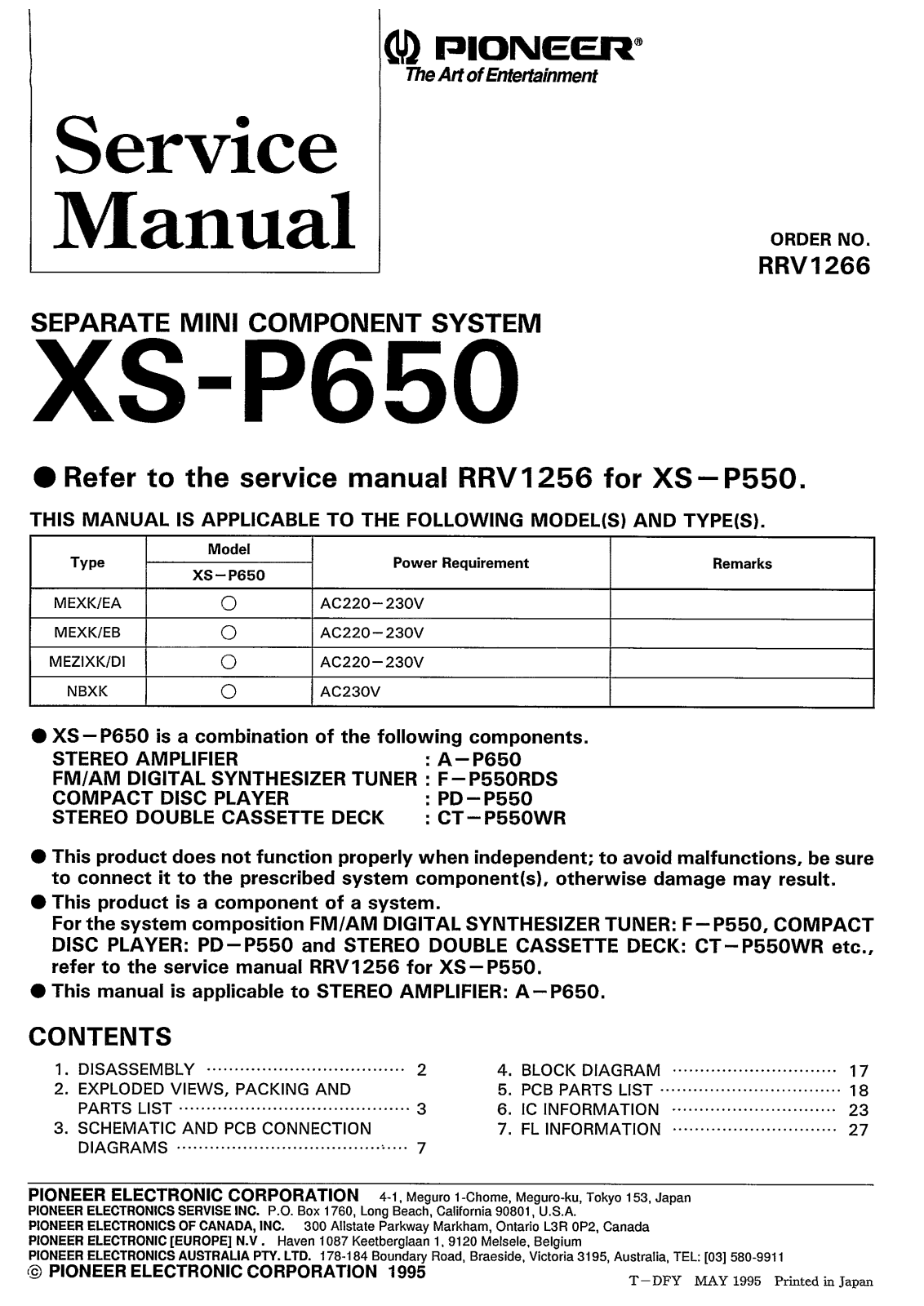 Pioneer XSP-650 Service manual