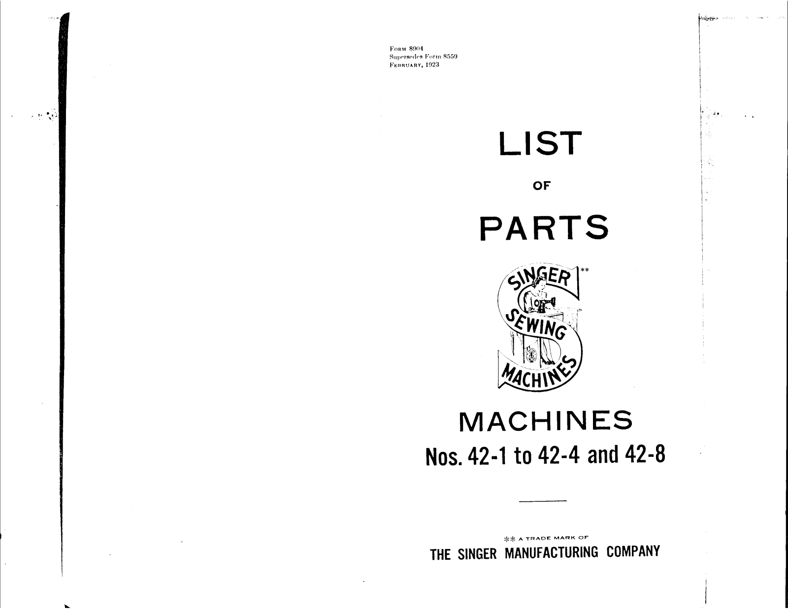 Singer 42-1, 42-4, 42-8 Parts List