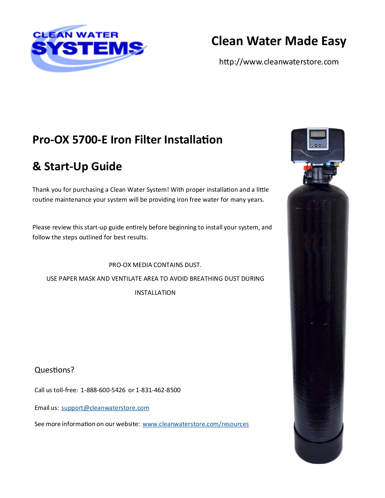 Clean Water Systems Pro-OX 5700-E Installation & Start?up Manual