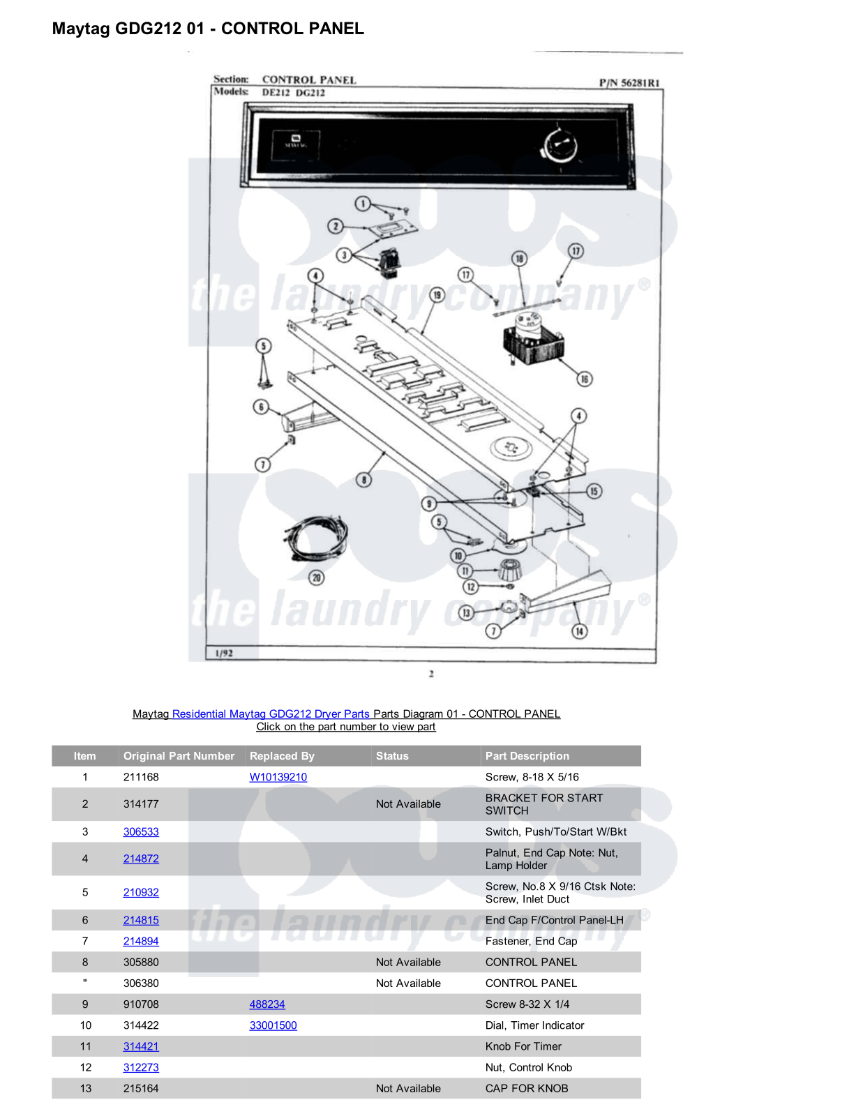 Maytag GDG212 Parts Diagram