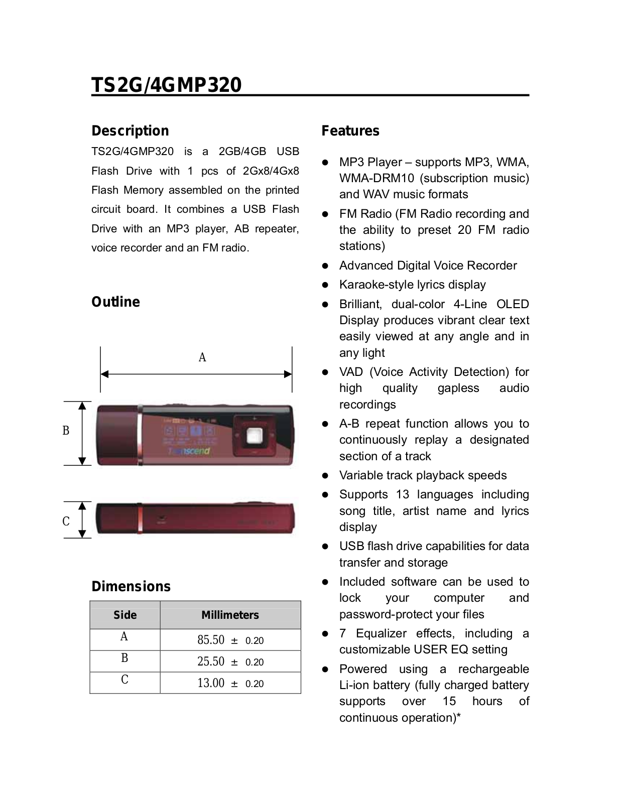 Transcend Information TS2G, TS4GMP320 User Manual