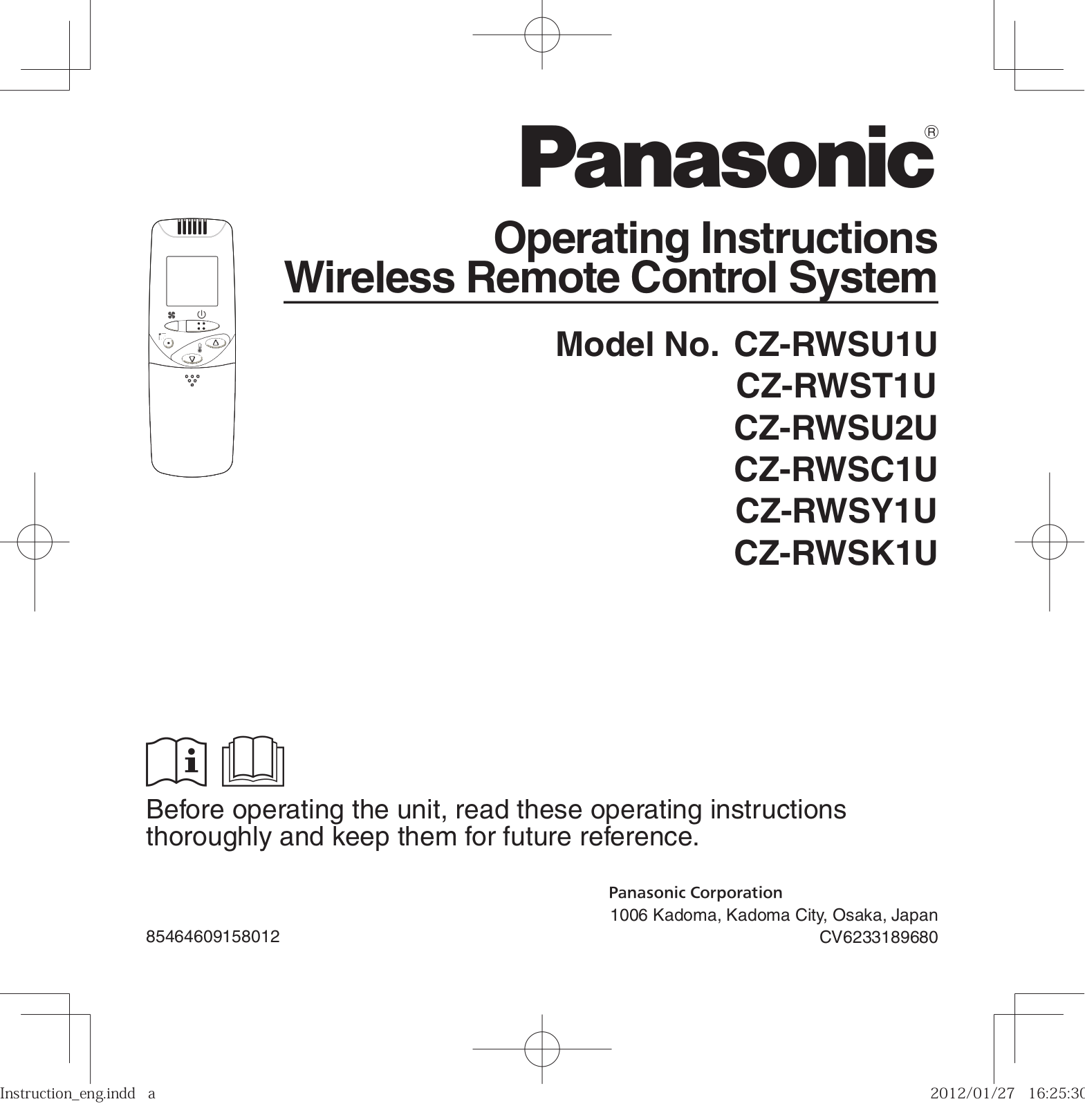 Panasonic CZ-RWSU1U, CZ-RWSK1U, CZ-RWST1U, CZ-RWSC1U, CZ-RWSY1U User Manual