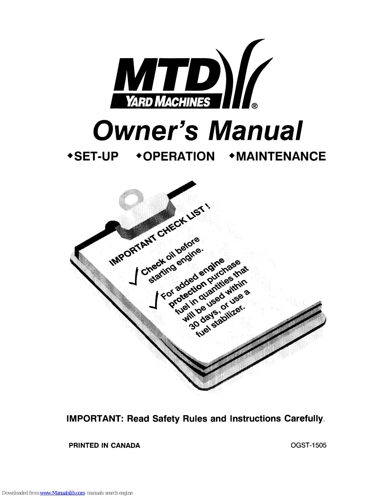 MTD OGST-1505E Owner's Manual