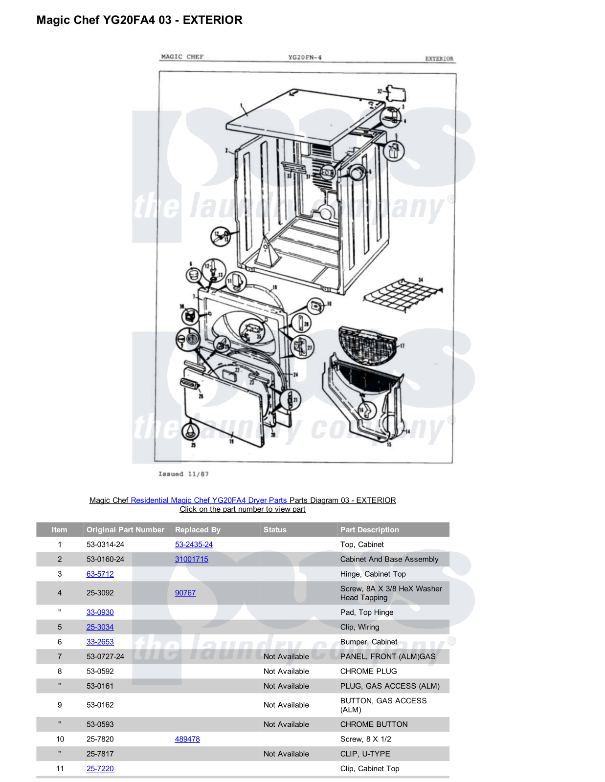 Magic Chef YG20FA4 Parts Diagram