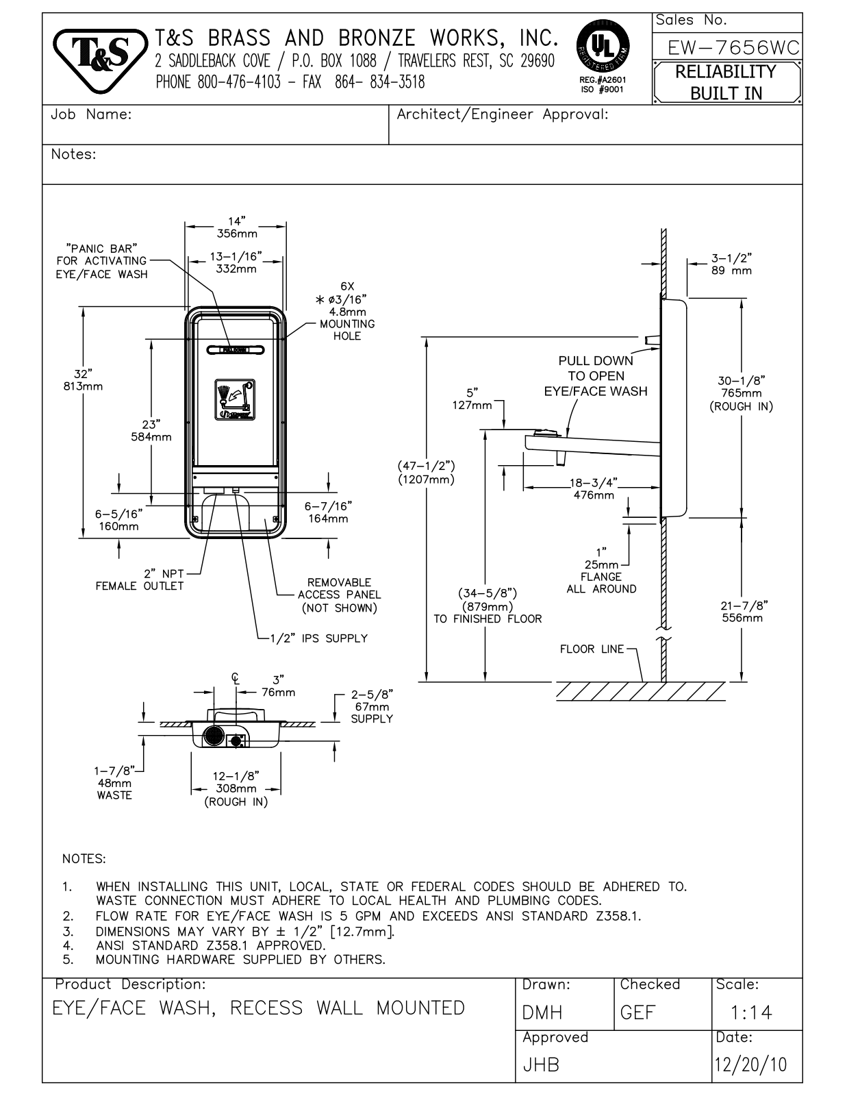 T&S Brass EW-7656-WC User Manual