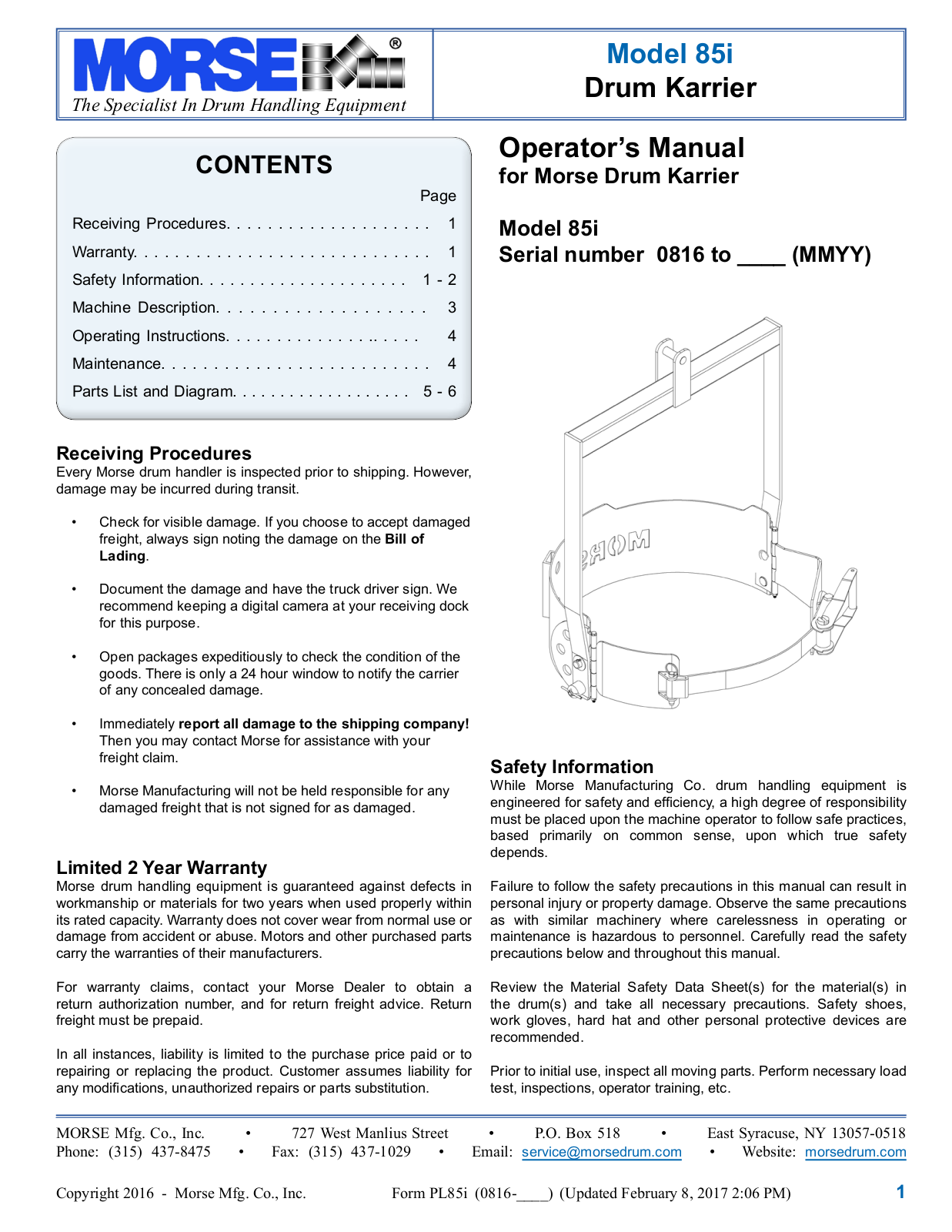 Morse 85i User Manual