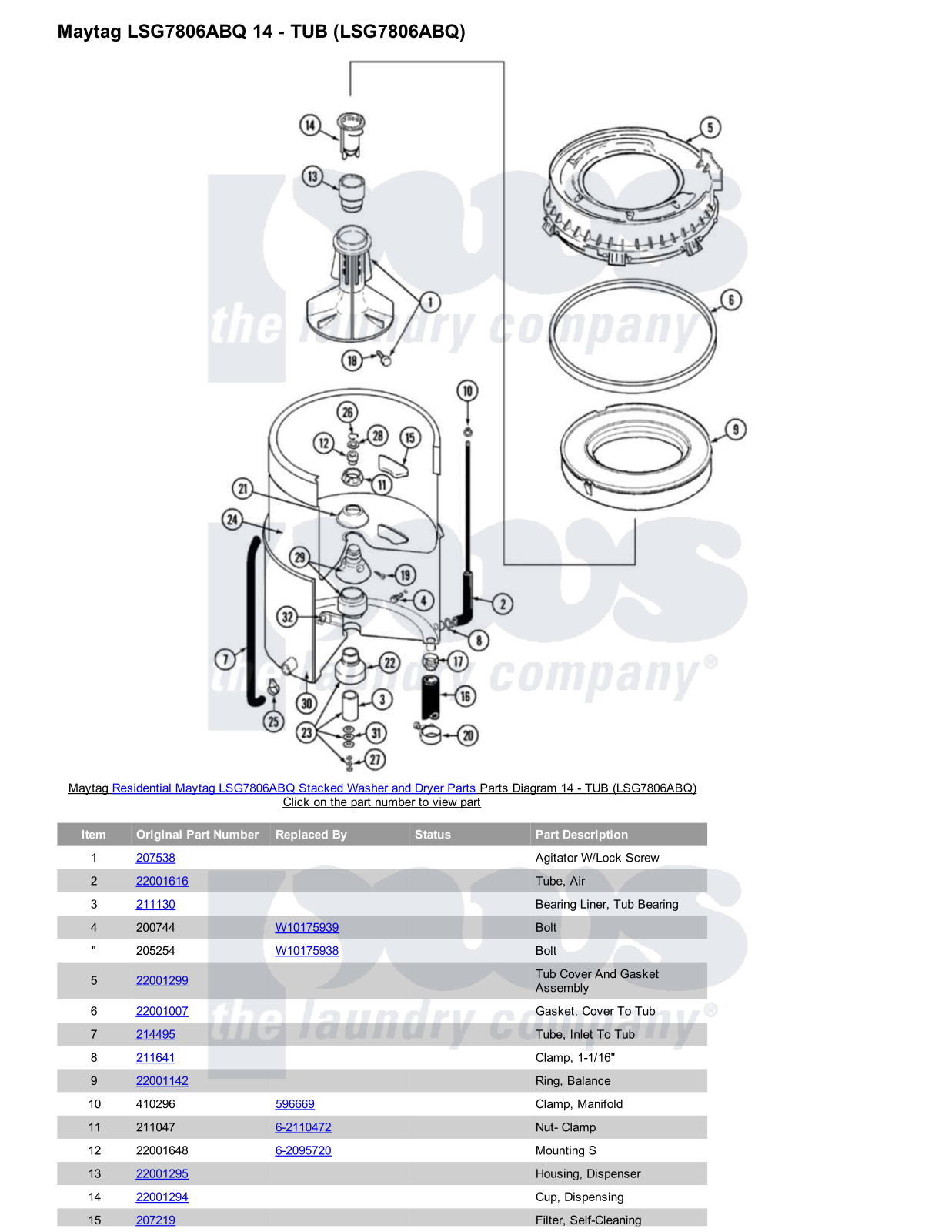 Maytag LSG7806ABQ Stacked and Parts Diagram