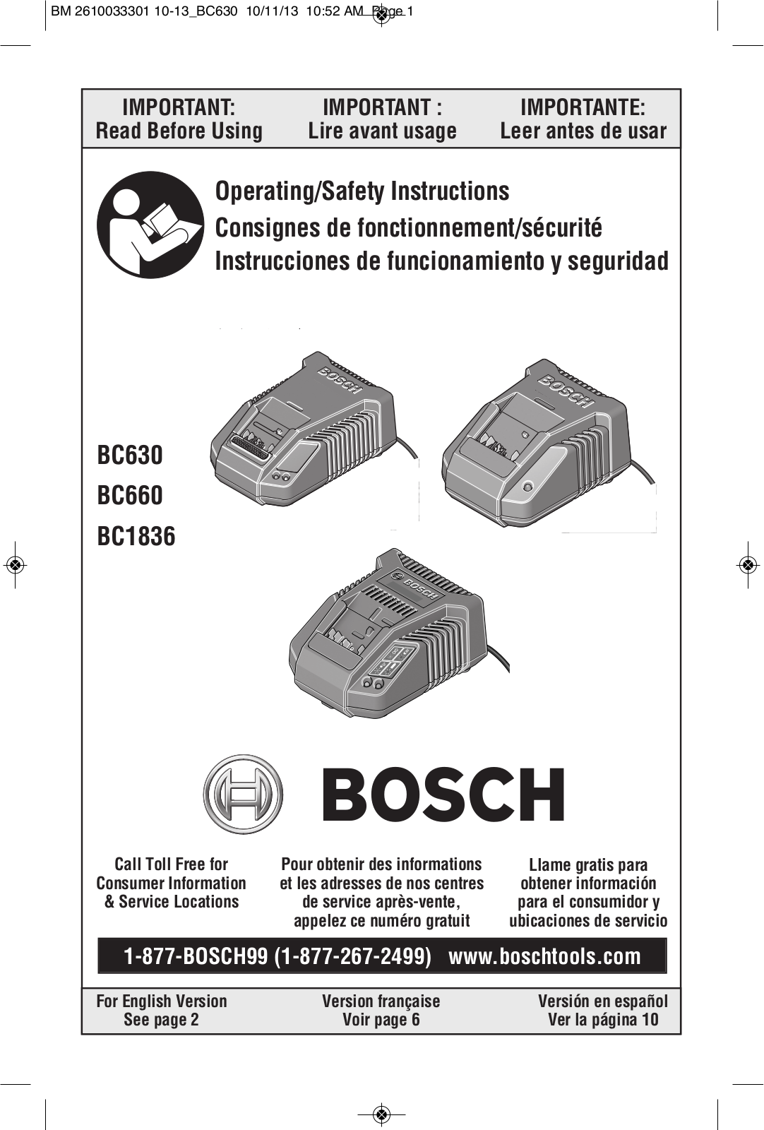 Bosch Power Tools CCS180BL, BC660, BC630, CCS180BN User Manual