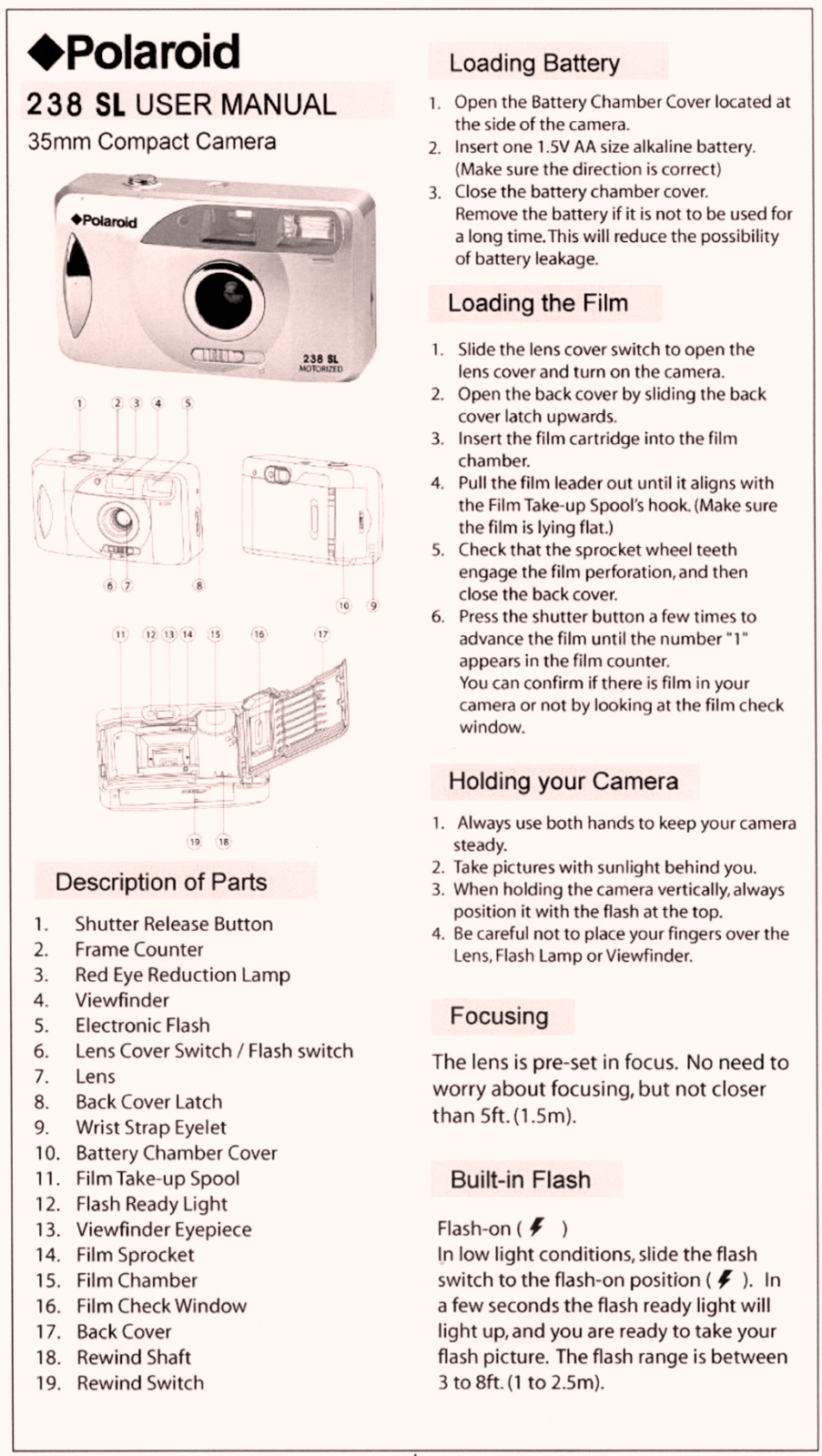 POLAROID 238SL User Manual