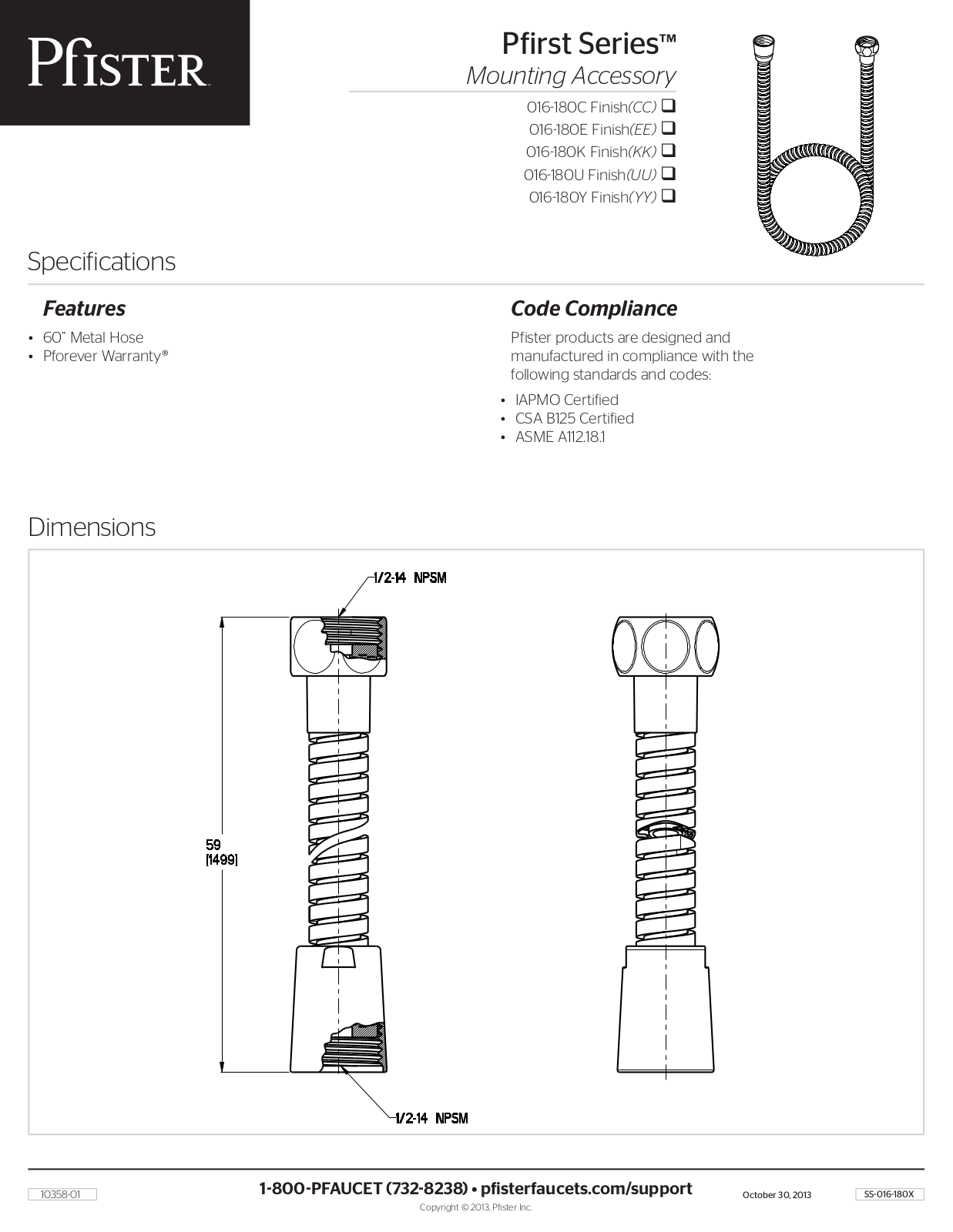Pfister PPR2169 Specifications - ManualMachine.com