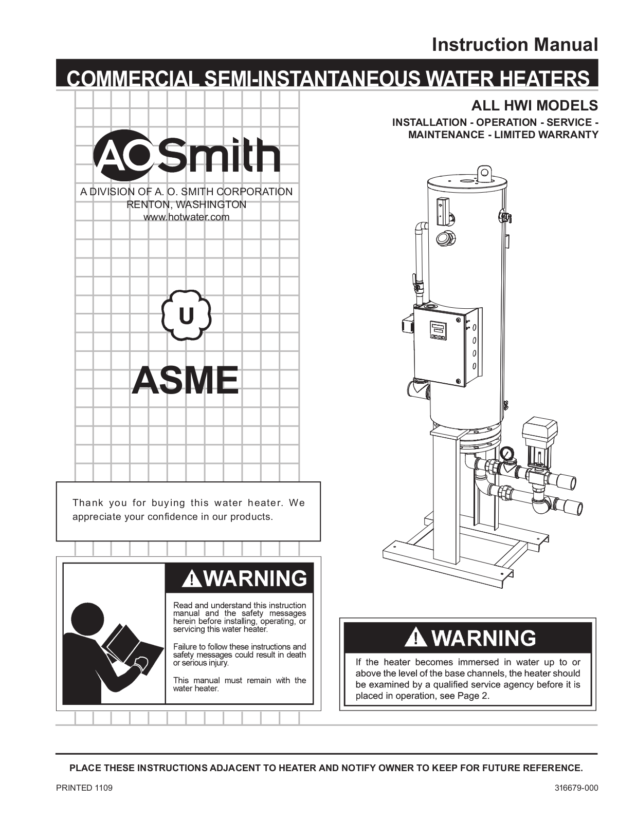 A. O. Smith HWI10648 Installation  Manual