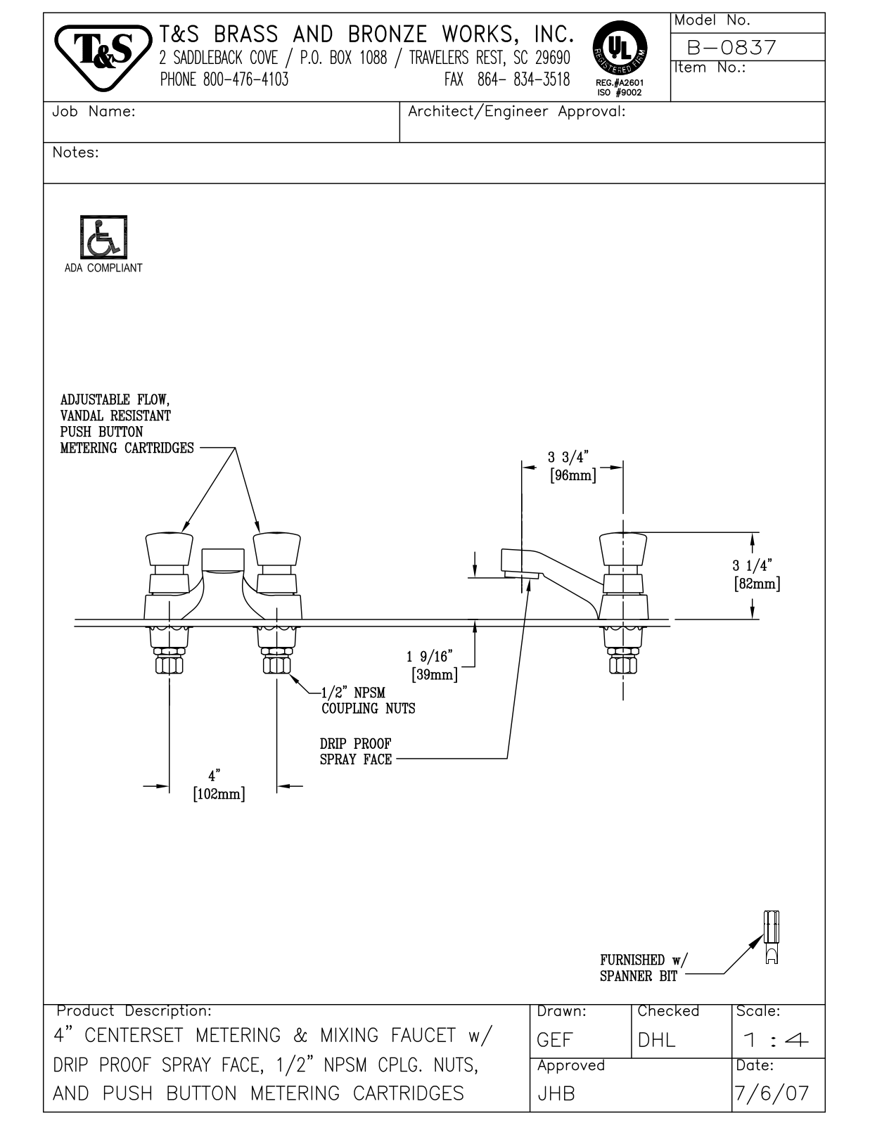 T & S Brass & Bronze Works B-0837 General Manual